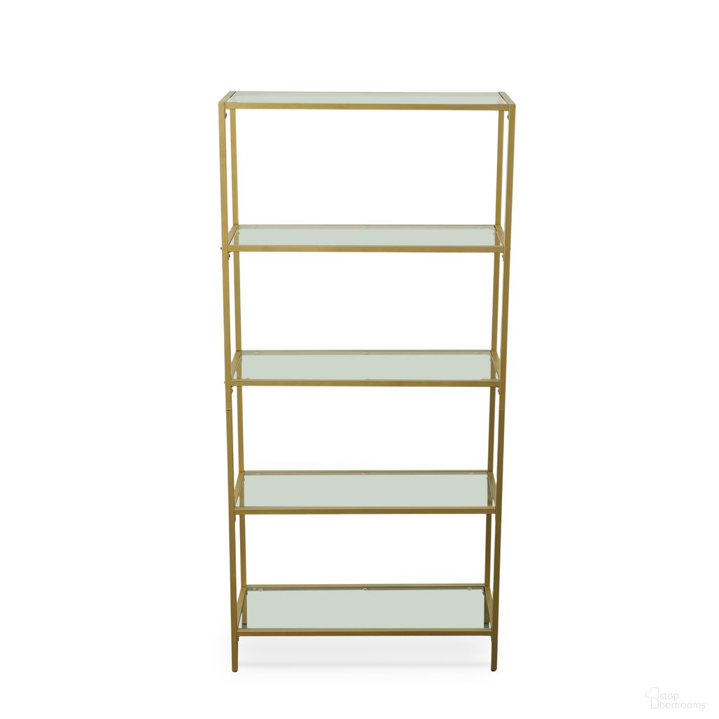 Marcello Glass Shelves Bookcase In Clear and Gold