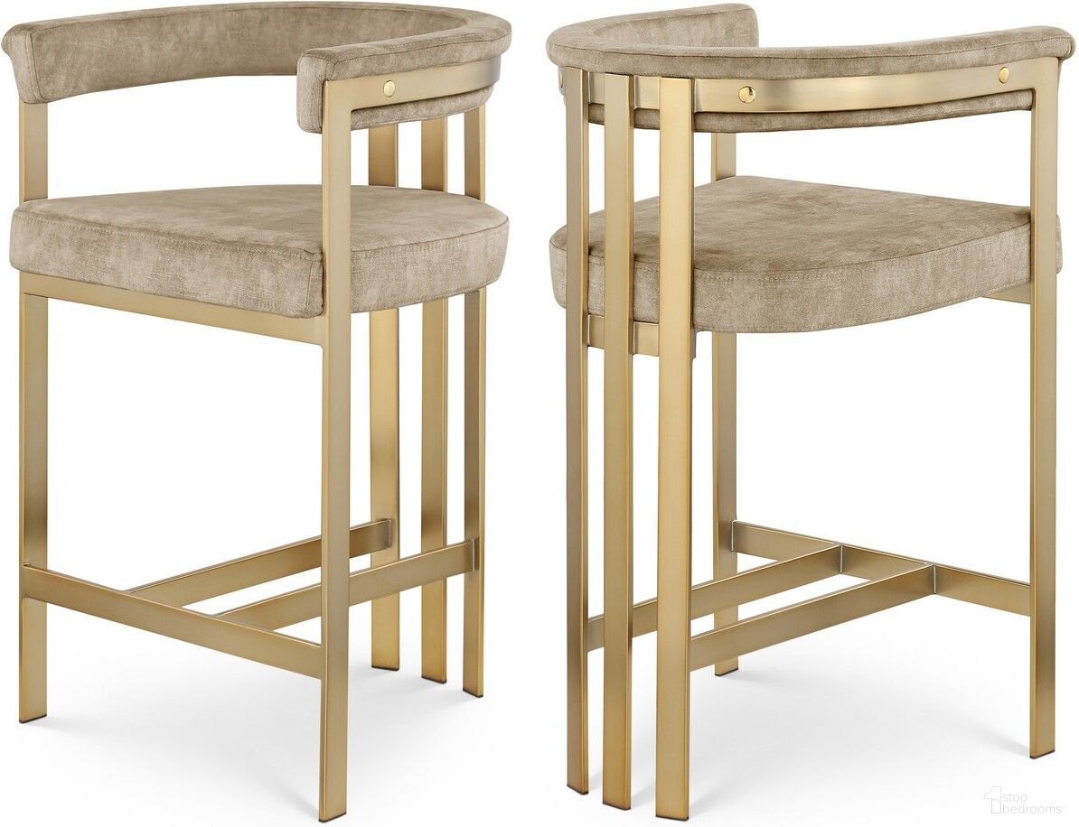 The appearance of Marcello Velvet Counter Stool Set of 2 In Beige designed by Meridian in the modern / contemporary interior design. This beige piece of furniture was selected by 1StopBedrooms from Marcello Collection to add a touch of cosiness and style into your home. Sku: 596Beige-C. Material: Velvet.