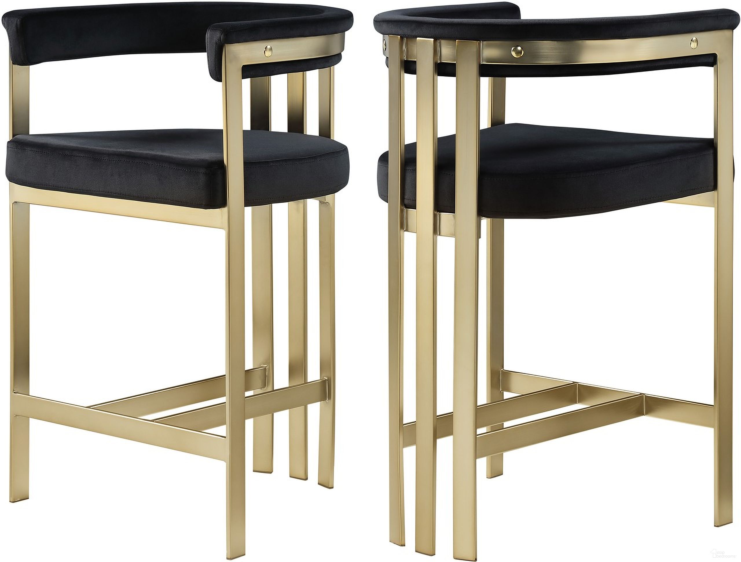 The appearance of Marcello Velvet Counter Stool Set of 2 In Black designed by Meridian in the modern / contemporary interior design. This black piece of furniture was selected by 1StopBedrooms from Marcello Collection to add a touch of cosiness and style into your home. Sku: 596Black-C. Material: Velvet.