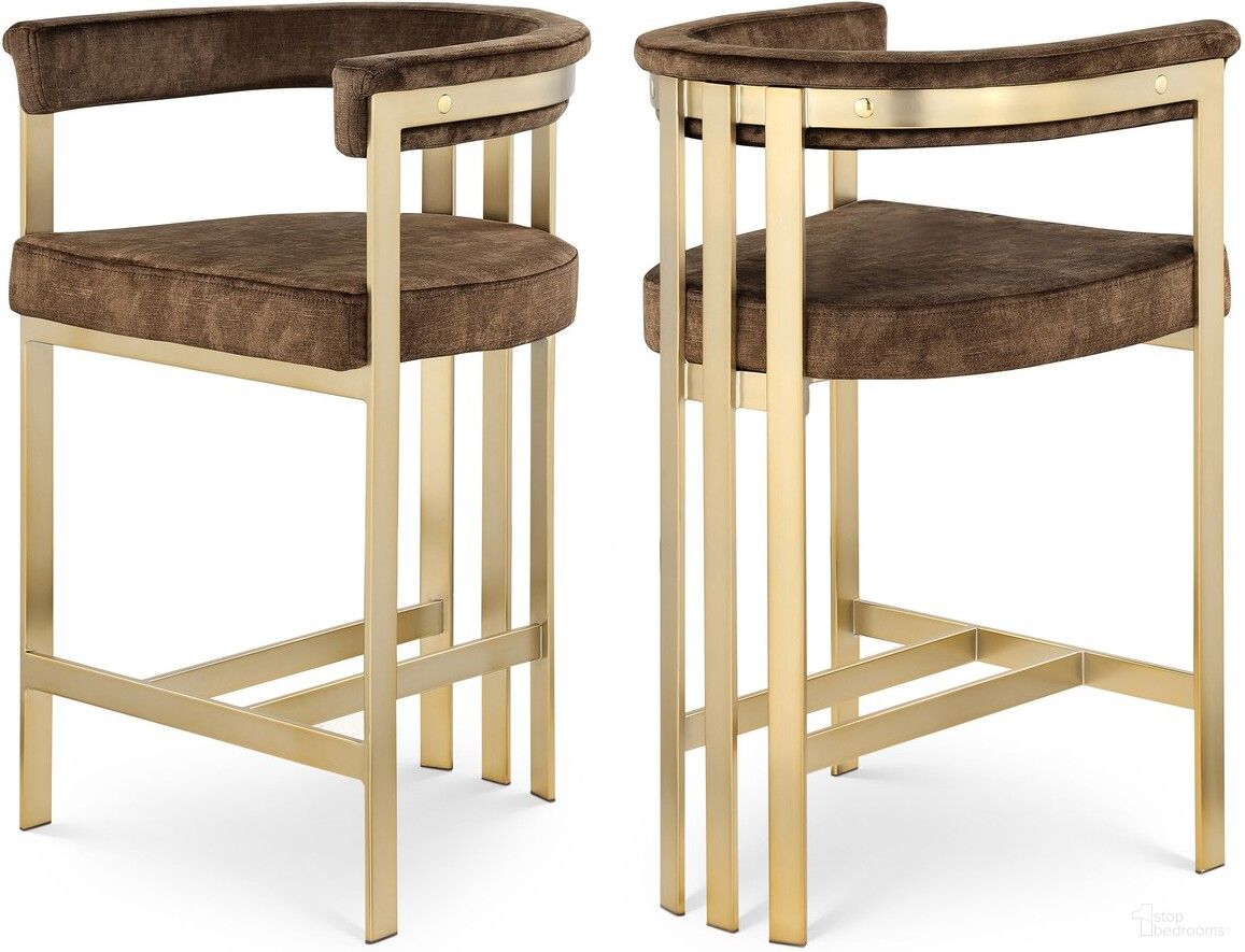 The appearance of Marcello Velvet Counter Stool Set of 2 In Brown designed by Meridian in the modern / contemporary interior design. This brown piece of furniture was selected by 1StopBedrooms from Marcello Collection to add a touch of cosiness and style into your home. Sku: 596Brown-C. Material: Velvet.