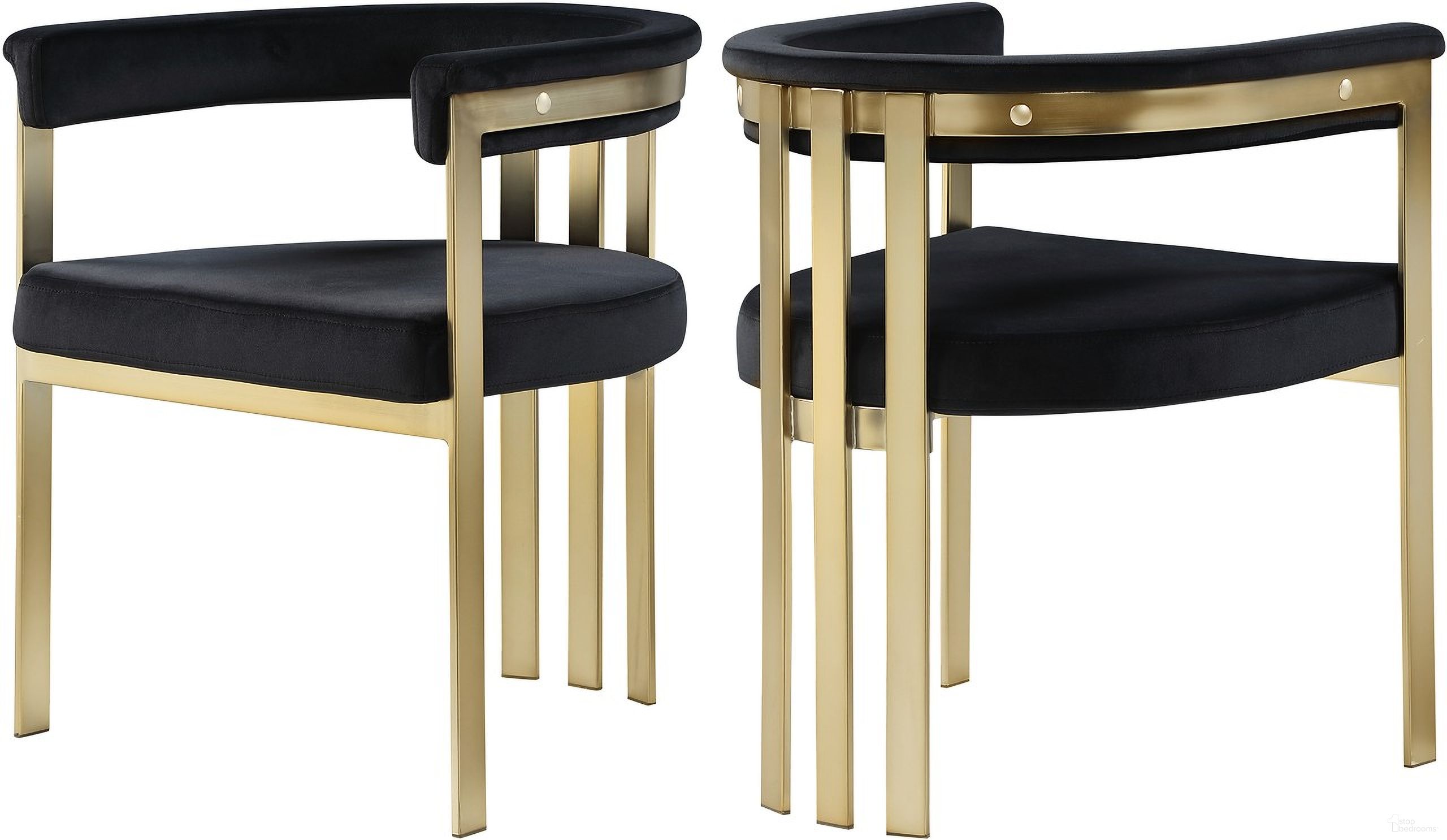 The appearance of Marcello Velvet Dining Chair Set of 2 In Black designed by Meridian in the modern / contemporary interior design. This black piece of furniture  was selected by 1StopBedrooms from Marcello Collection to add a touch of cosiness and style into your home. Sku: 595Black-C. Material: Velvet. Chair Type: Arm Chair.