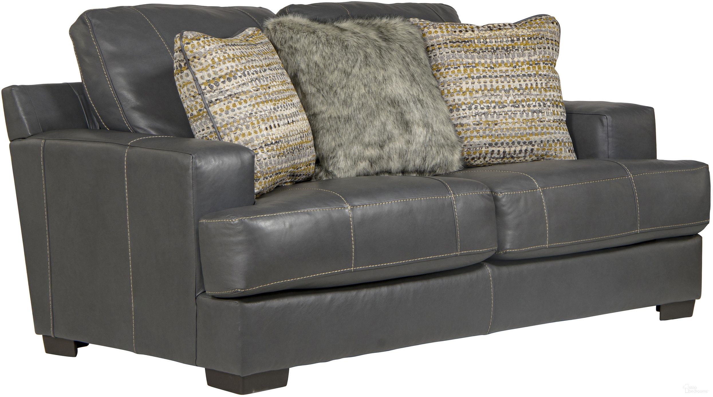 The appearance of Marco Top Grain Italian Leather Match Loveseat In Gunmetal designed by Jackson in the traditional interior design. This gunmetal piece of furniture was selected by 1StopBedrooms from Marco Collection to add a touch of cosiness and style into your home. Sku: 450702127358307358. Material: Leather.