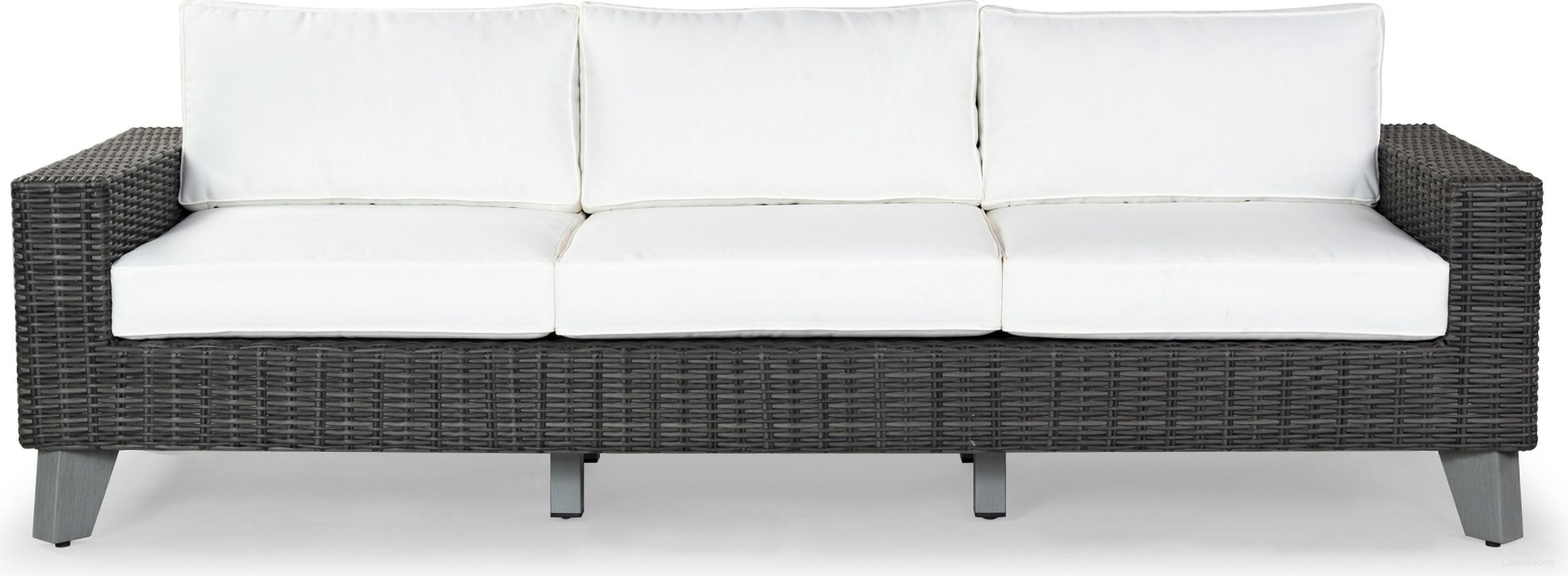 The appearance of Margarita Wicker Patio Sofa In Dark Grey and White designed by Safavieh Couture in the modern / contemporary interior design. This dark grey and white piece of furniture  was selected by 1StopBedrooms from Margarita Collection to add a touch of cosiness and style into your home. Sku: CPT2102B. Material: Metal.