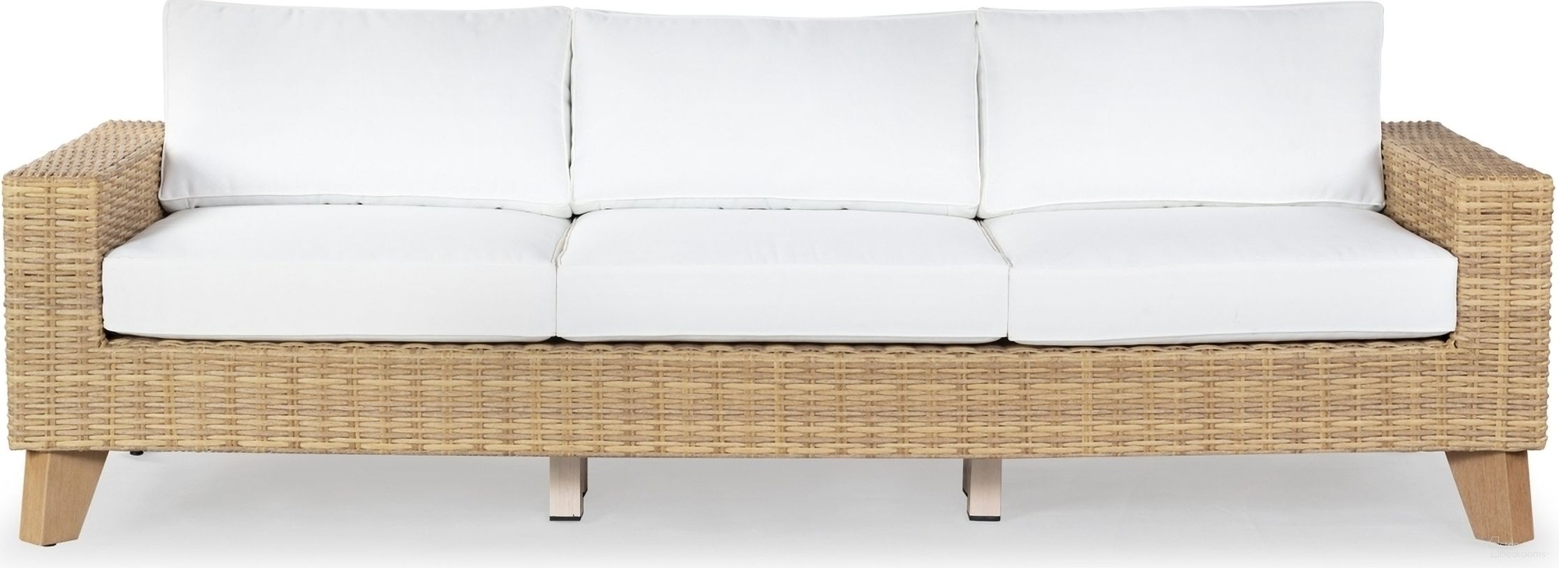 The appearance of Margarita Wicker Patio Sofa In Natural and White designed by Safavieh Couture in the modern / contemporary interior design. This natural/white piece of furniture  was selected by 1StopBedrooms from Margarita Collection to add a touch of cosiness and style into your home. Sku: CPT2102A. Material: Metal.