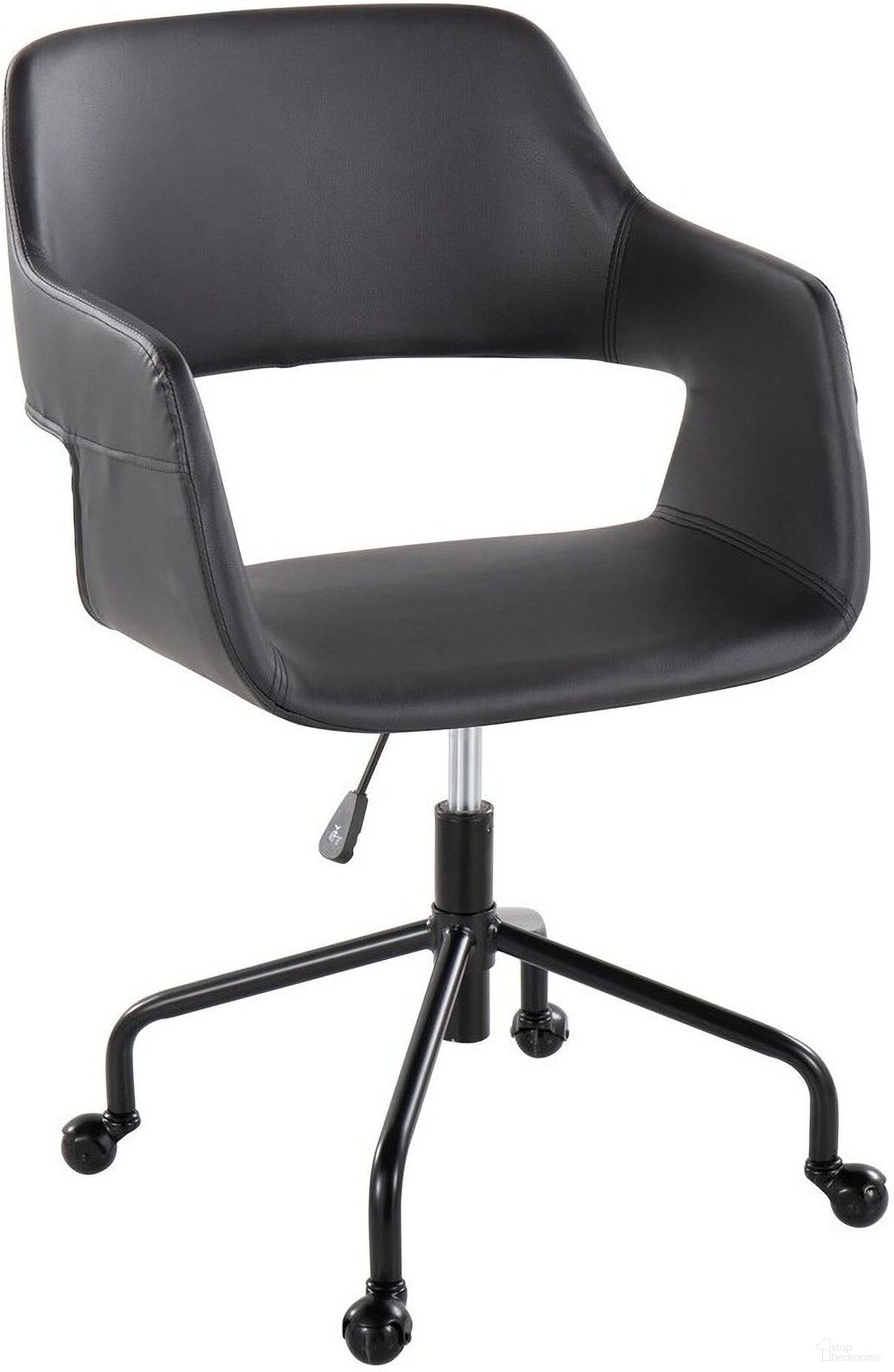 The appearance of Margarite Adjustable Office Chair In Black designed by Lumisource in the modern / contemporary interior design. This black piece of furniture  was selected by 1StopBedrooms from Margarite Collection to add a touch of cosiness and style into your home. Sku: OFC-MARGPU-CASTAR1 BKBK1. Material: Leather.