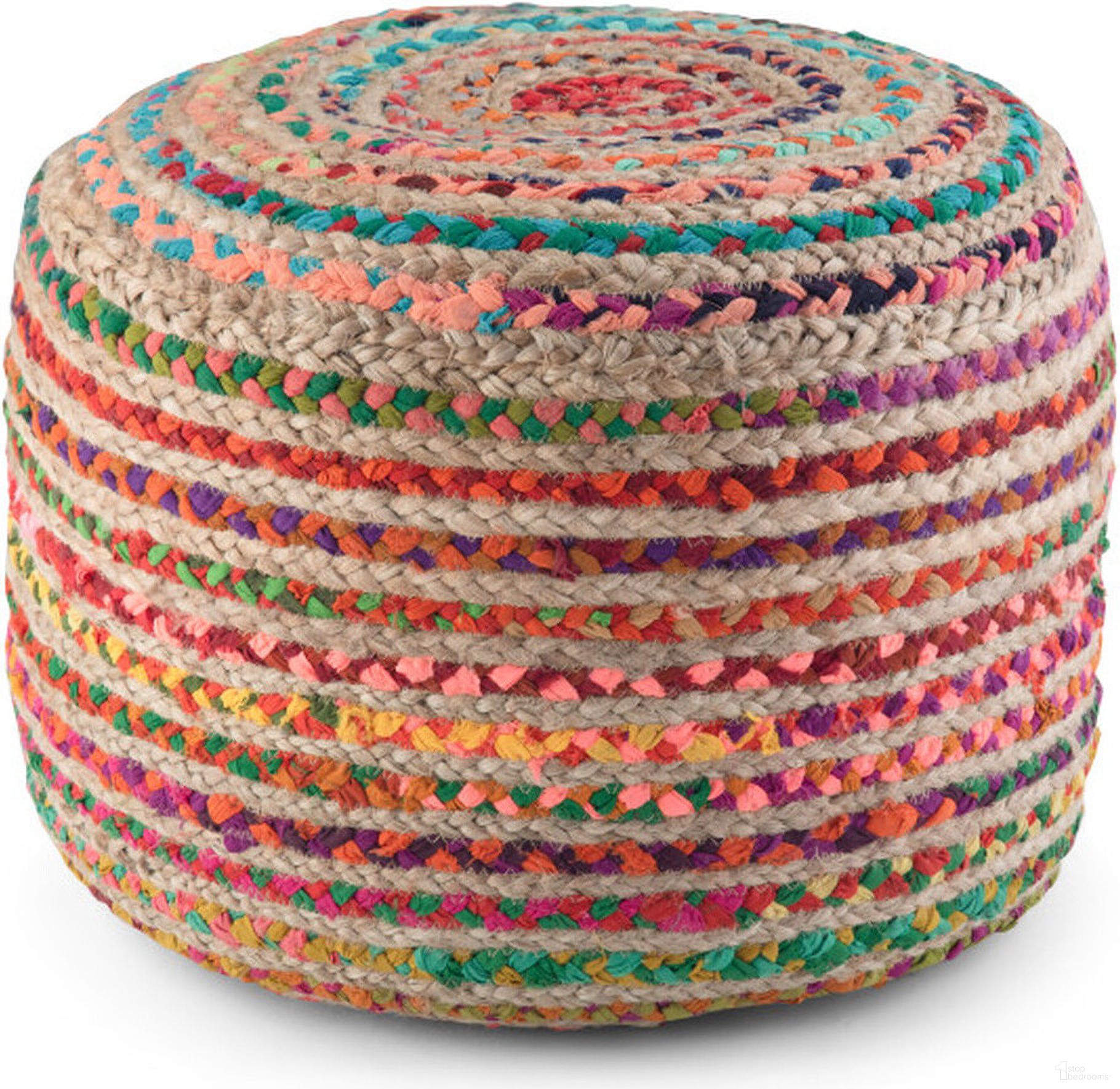 The appearance of Margo Braided Jute Round Pouf In Multicolor designed by Simpli Home in the transitional interior design. This multicolor piece of furniture was selected by 1StopBedrooms from Margo Collection to add a touch of cosiness and style into your home. Sku: AXCPF-46. Material: Jute.
