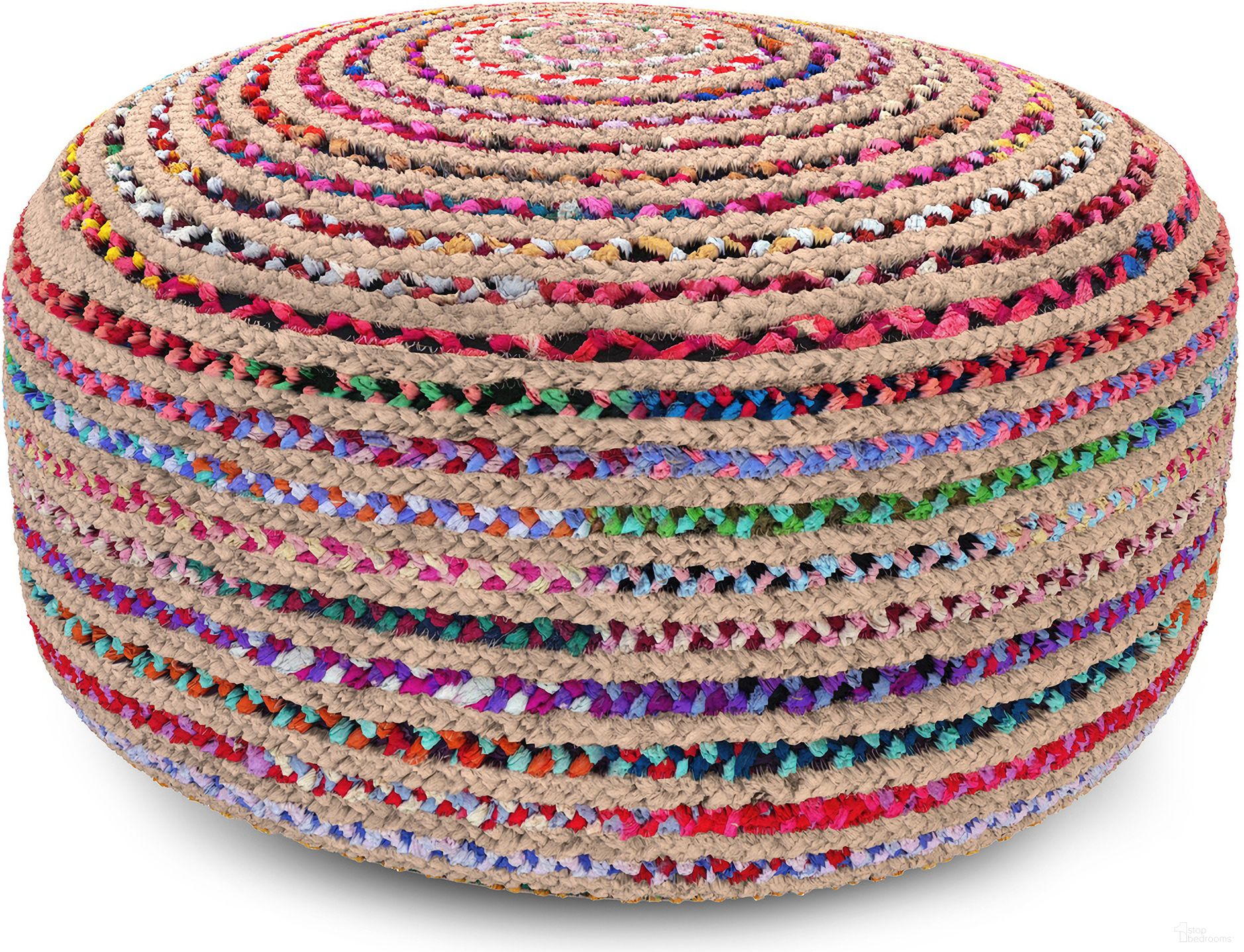 The appearance of Margo Large Round Pouf In Multicolor designed by Simpli Home in the modern / contemporary interior design. This multicolor piece of furniture was selected by 1StopBedrooms from Margo Collection to add a touch of cosiness and style into your home. Sku: AXCLGPF-46-MC. Material: Jute.