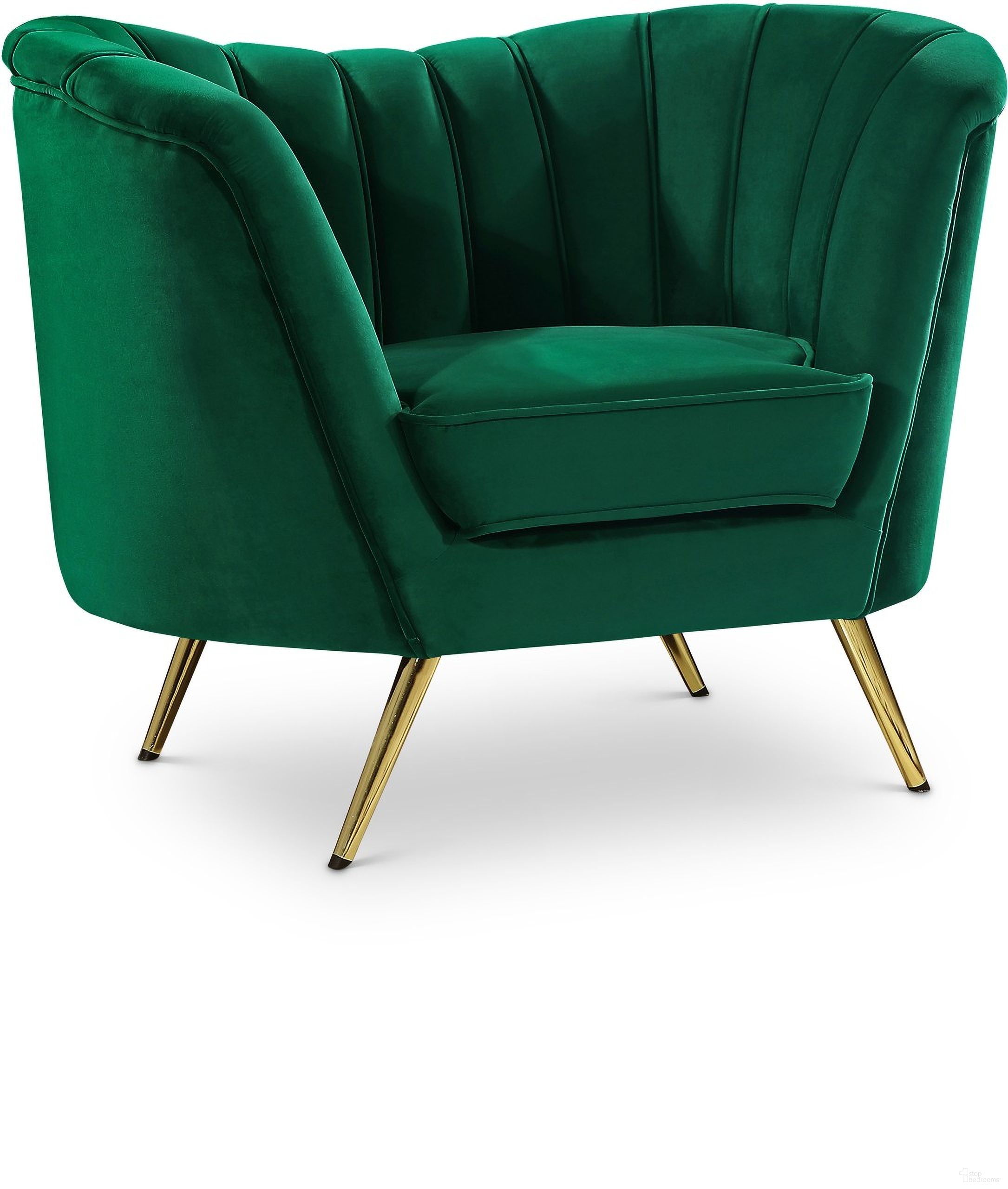The appearance of Margo Velvet Chair In Green designed by Meridian in the modern / contemporary interior design. This green piece of furniture was selected by 1StopBedrooms from Margo Collection to add a touch of cosiness and style into your home. Sku: 622Green-C. Material: Velvet.
