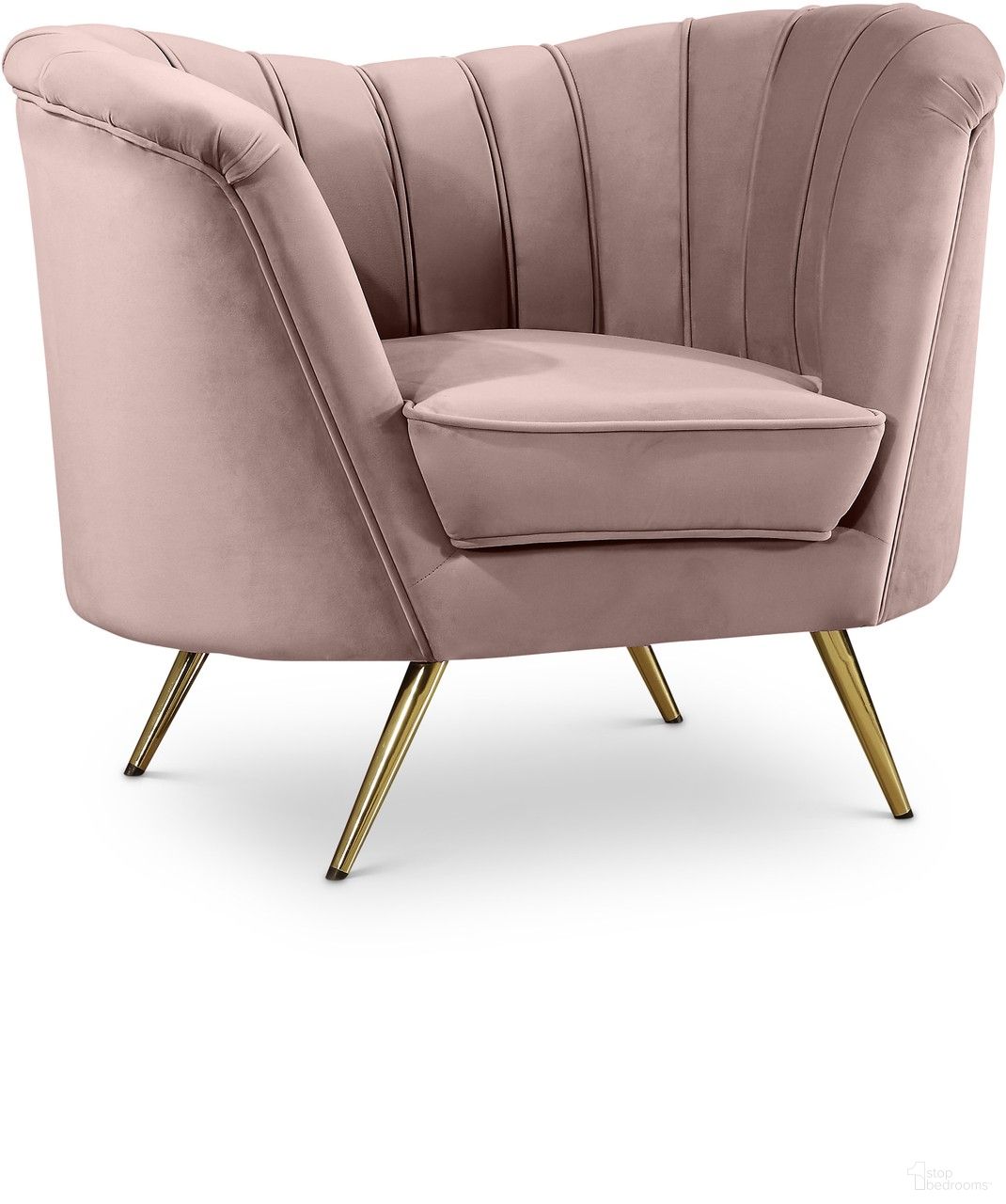 The appearance of Margo Velvet Chair In Pink designed by Meridian in the modern / contemporary interior design. This pink piece of furniture  was selected by 1StopBedrooms from Margo Collection to add a touch of cosiness and style into your home. Sku: 622Pink-C. Material: Velvet.