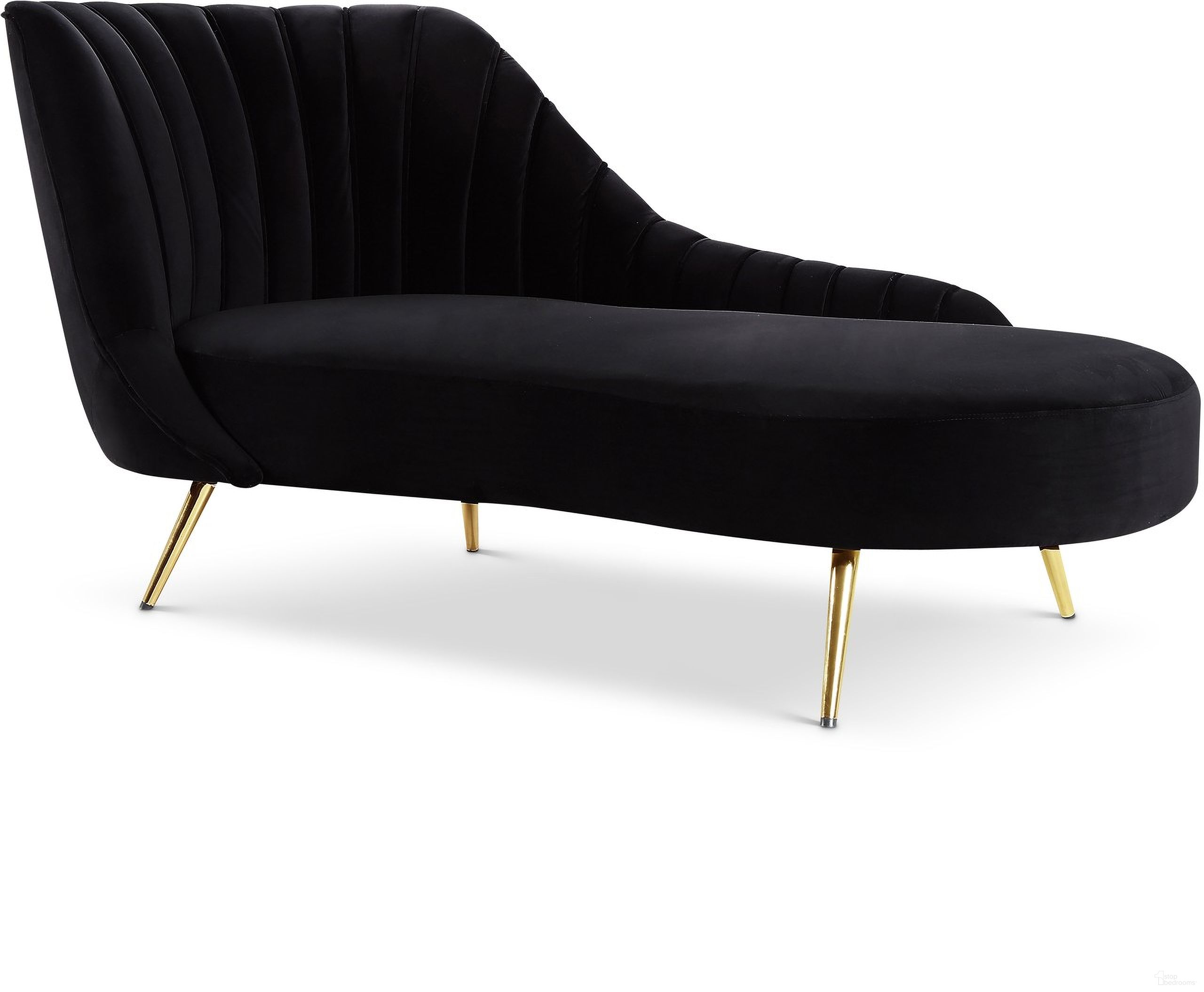 The appearance of Margo Velvet Chaise In Black designed by Meridian in the modern / contemporary interior design. This black piece of furniture  was selected by 1StopBedrooms from Margo Collection to add a touch of cosiness and style into your home. Sku: 622Black-Chaise. Material: Velvet.