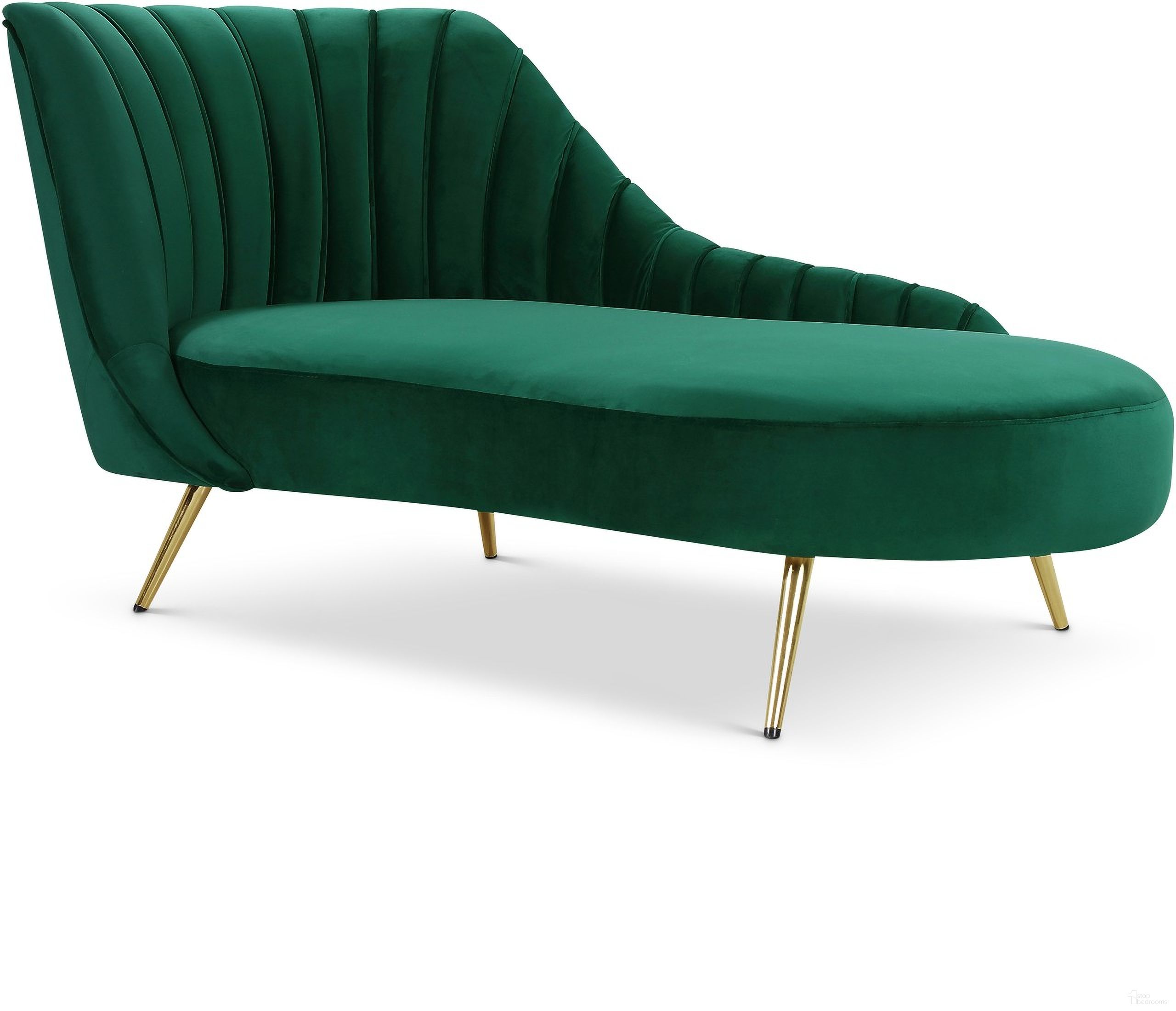The appearance of Margo Velvet Chaise In Green designed by Meridian in the modern / contemporary interior design. This green piece of furniture was selected by 1StopBedrooms from Margo Collection to add a touch of cosiness and style into your home. Sku: 622Green-Chaise. Material: Velvet.