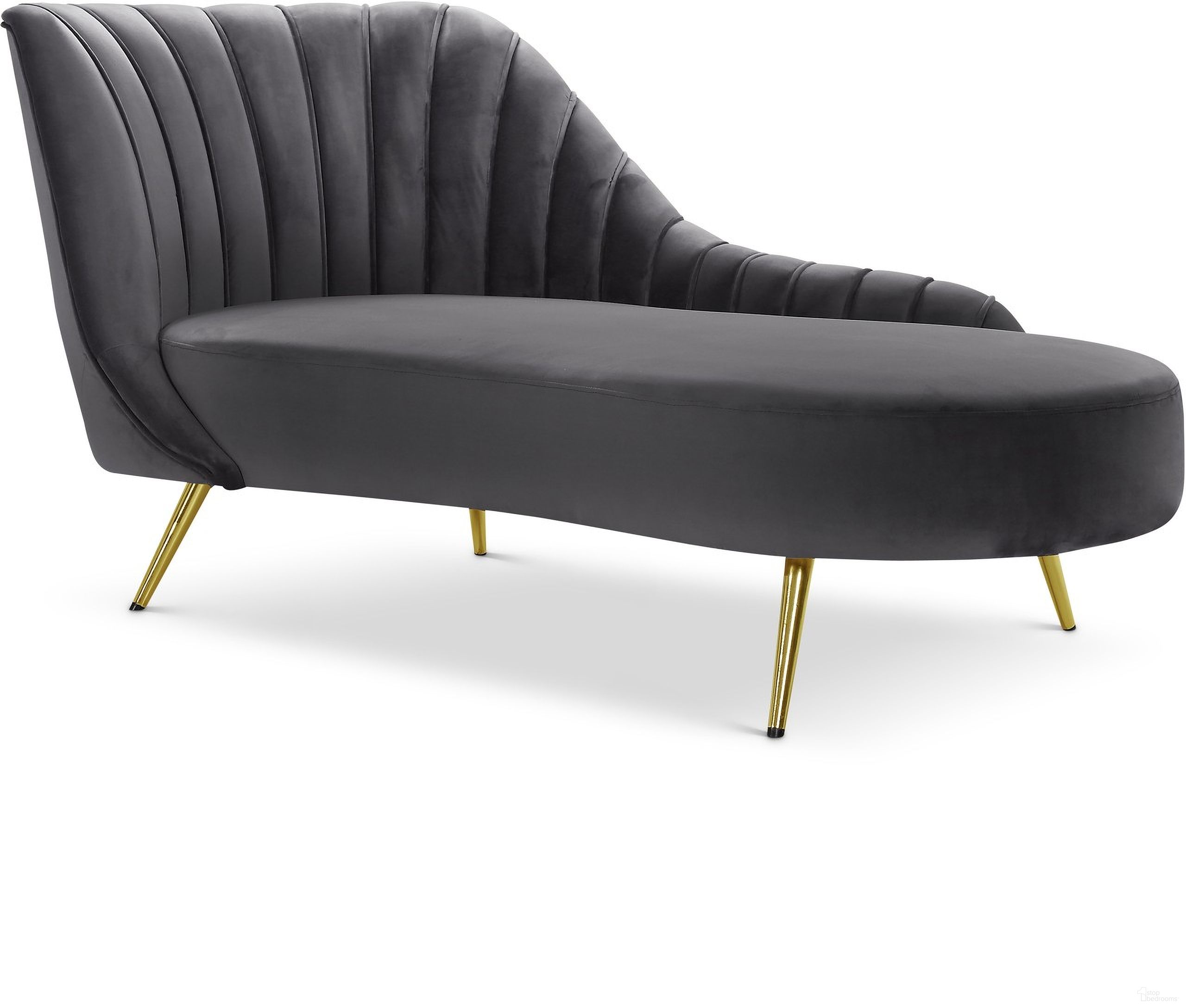 The appearance of Margo Velvet Chaise In Grey designed by Meridian in the modern / contemporary interior design. This grey piece of furniture  was selected by 1StopBedrooms from Margo Collection to add a touch of cosiness and style into your home. Sku: 622Grey-Chaise. Material: Velvet.