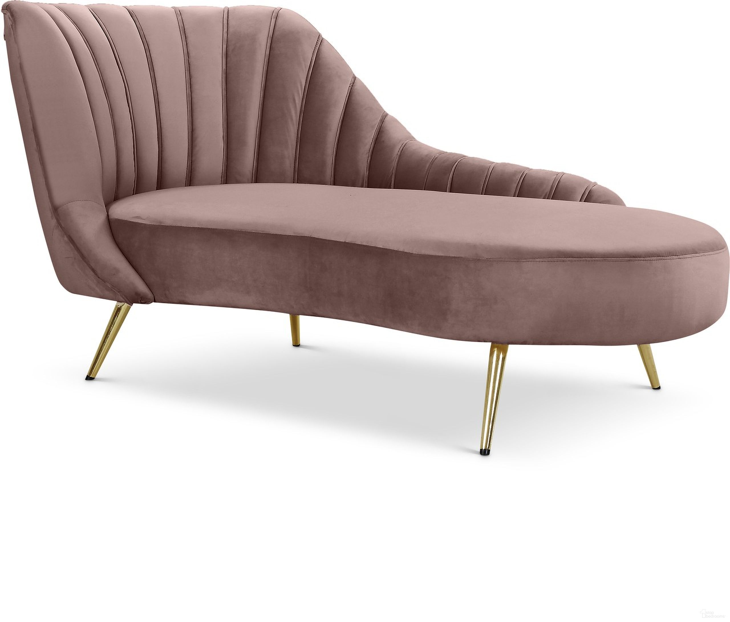 The appearance of Margo Velvet Chaise In Pink designed by Meridian in the modern / contemporary interior design. This pink piece of furniture was selected by 1StopBedrooms from Margo Collection to add a touch of cosiness and style into your home. Sku: 622Pink-Chaise. Material: Velvet.