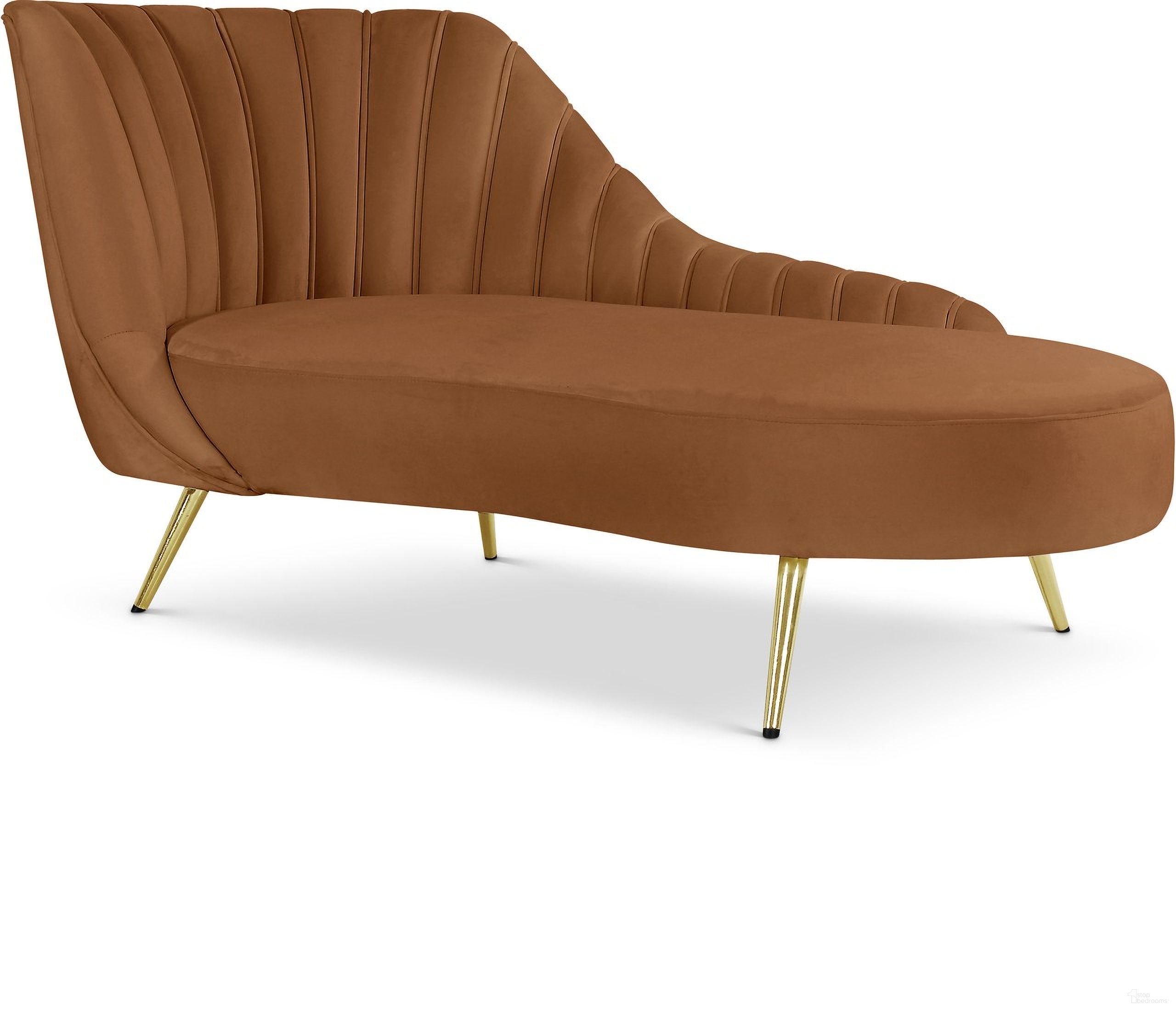 The appearance of Margo Velvet Chaise In Saddle designed by Meridian in the modern / contemporary interior design. This saddle piece of furniture was selected by 1StopBedrooms from Margo Collection to add a touch of cosiness and style into your home. Sku: 622Saddle-Chaise. Material: Velvet.
