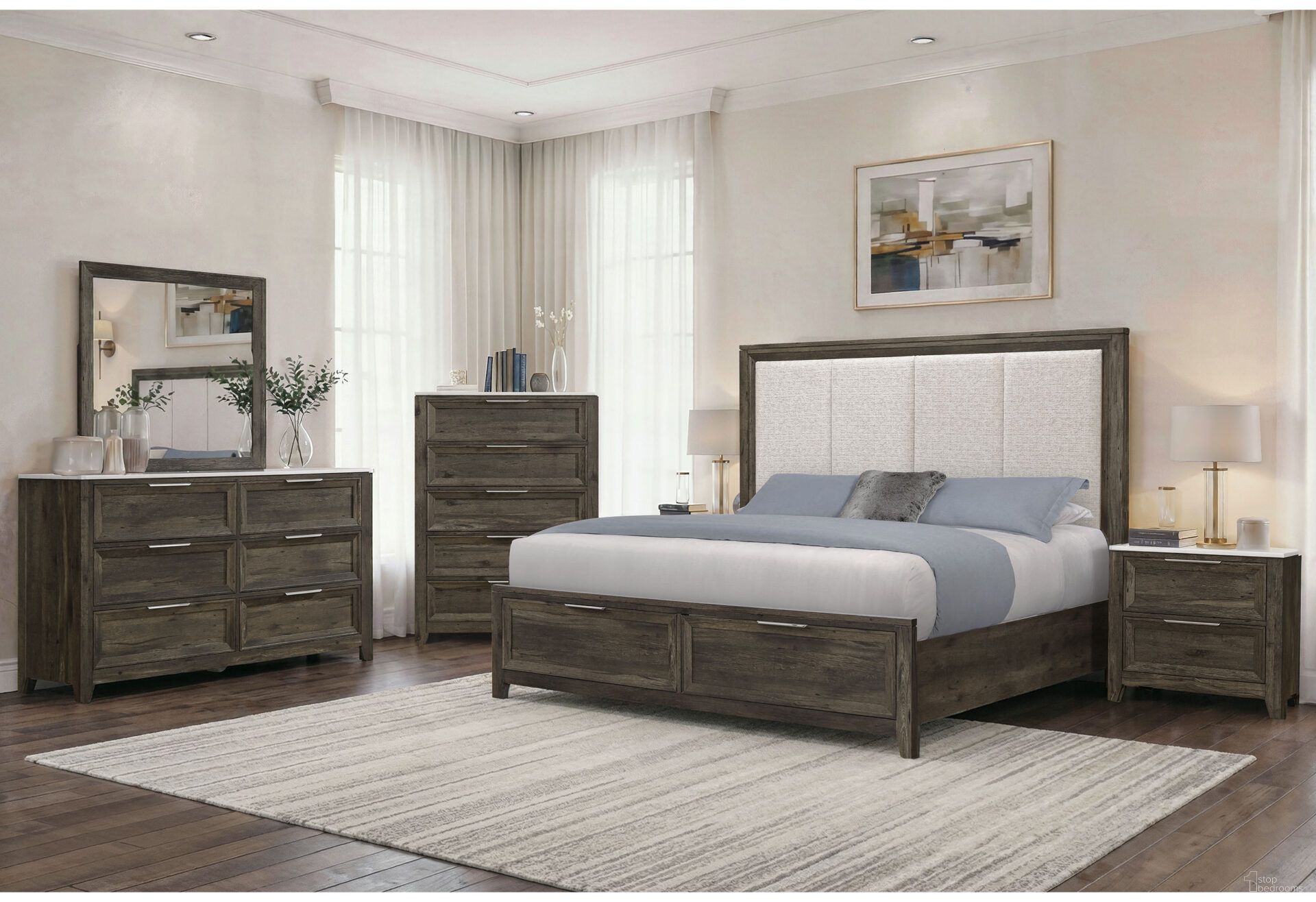 Mariah Upholstered Bedroom Set In Dark Brown