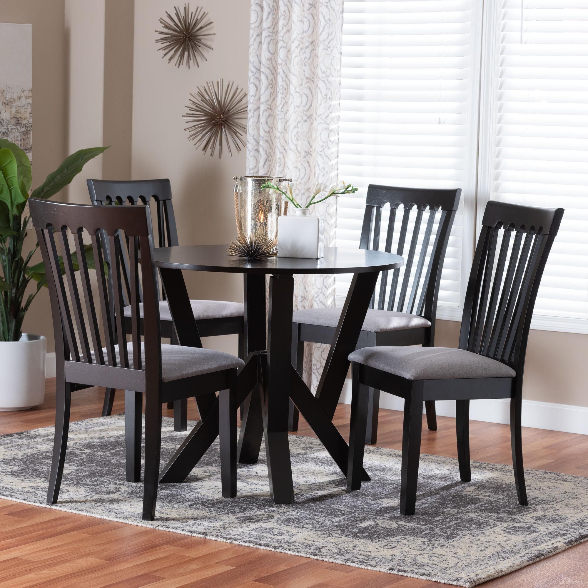 Marian Fabric and Wood 5-Piece Dining Set In Grey and Dark Brown
