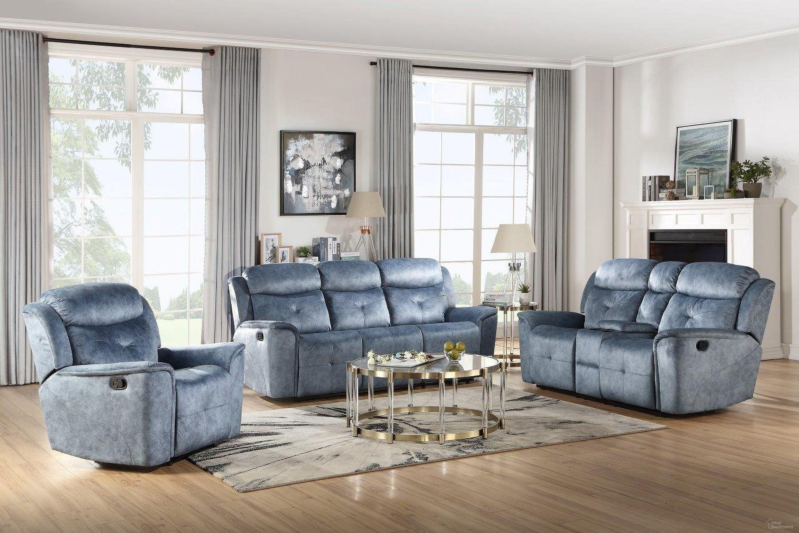 The appearance of Mariana Silver Blue Fabric Motion Sofa designed by ACME in the modern / contemporary interior design. This silver blue piece of furniture was selected by 1StopBedrooms from Mariana Collection to add a touch of cosiness and style into your home. Sku: 55035. Material: Upholstered.