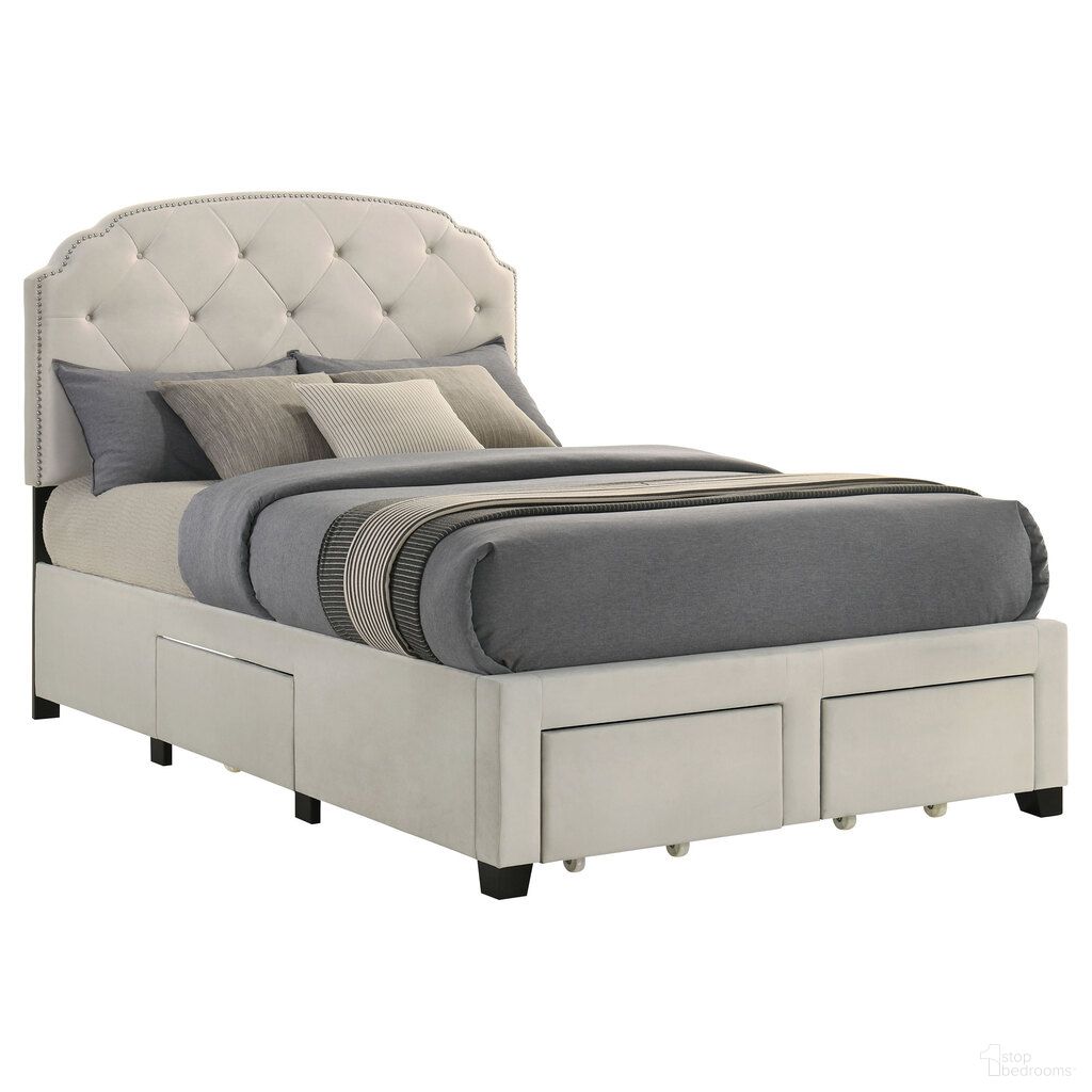 The appearance of Marianna 4-Drawer Upholstered Full Storage Bed In Cream designed by Coaster in the traditional interior design. This cream piece of furniture  was selected by 1StopBedrooms from Marianna Collection to add a touch of cosiness and style into your home. Sku: 316011FB1;316011FB2. Bed Type: Storage Bed. Bed Size: Full. Material: Rubberwood.