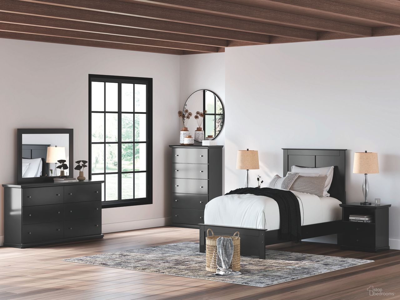 The appearance of Maribel Youth Panel Bedroom Set In Black designed by Signature Design by Ashley in the traditional interior design. This black piece of furniture was selected by 1StopBedrooms from Maribel Collection to add a touch of cosiness and style into your home. Sku: B138-153;B138-183;B138-91. Material: Wood. Bed Size: Twin.