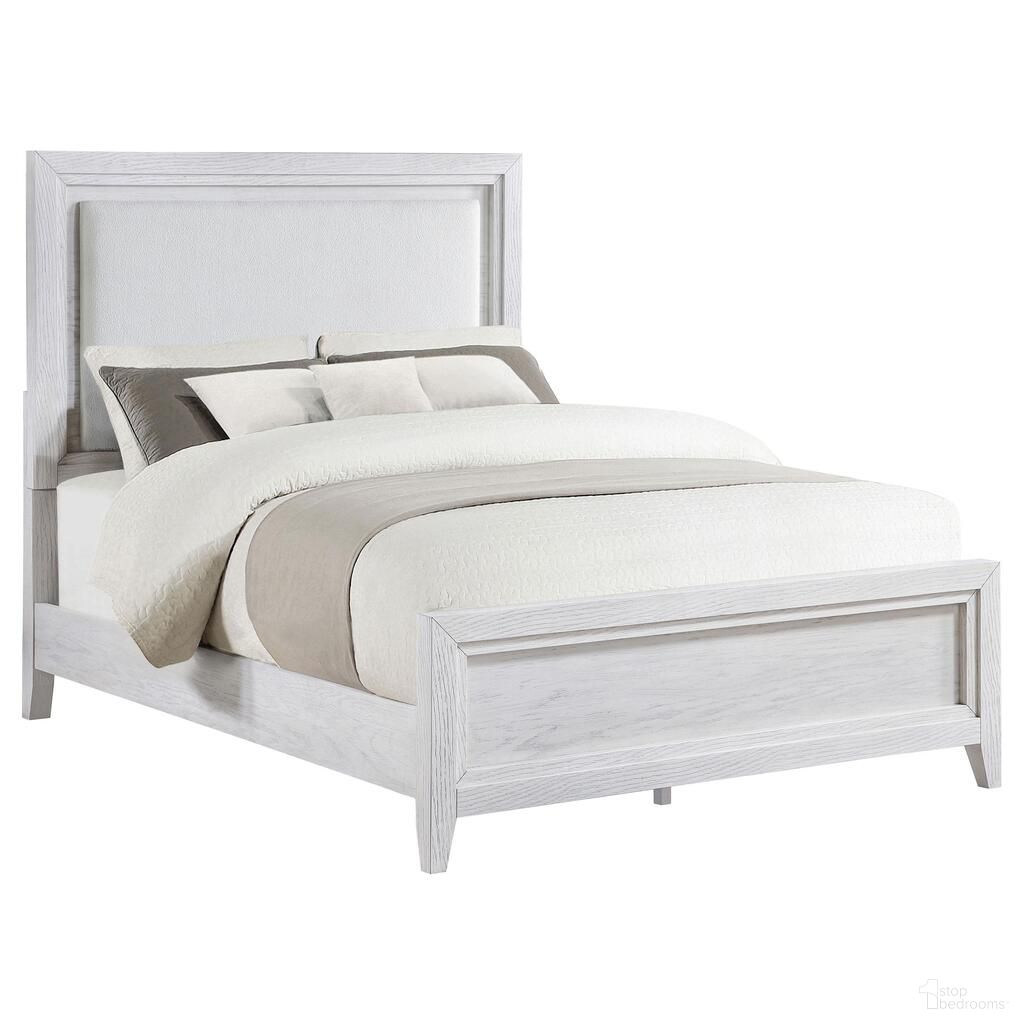 The appearance of Marielle Eastern King LED Panel Bed In Distressed White designed by Coaster in the coastal interior design. This distressed white piece of furniture was selected by 1StopBedrooms from Marielle Collection to add a touch of cosiness and style into your home. Sku: 224841KEB1;224841KEB2;224841KEB3. Bed Type: Panel Bed. Material: Wood. Bed Size: King.