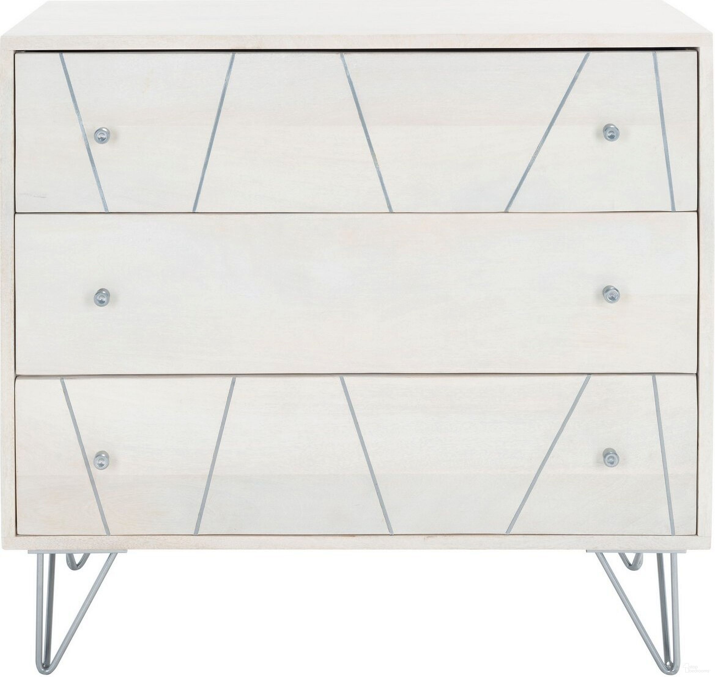 The appearance of MariGold 3 Drawer Chest in White Wash designed by Safavieh in the modern / contemporary interior design. This white wash piece of furniture was selected by 1StopBedrooms from Marigold Collection to add a touch of cosiness and style into your home. Sku: CHS9001B. Material: Wood.