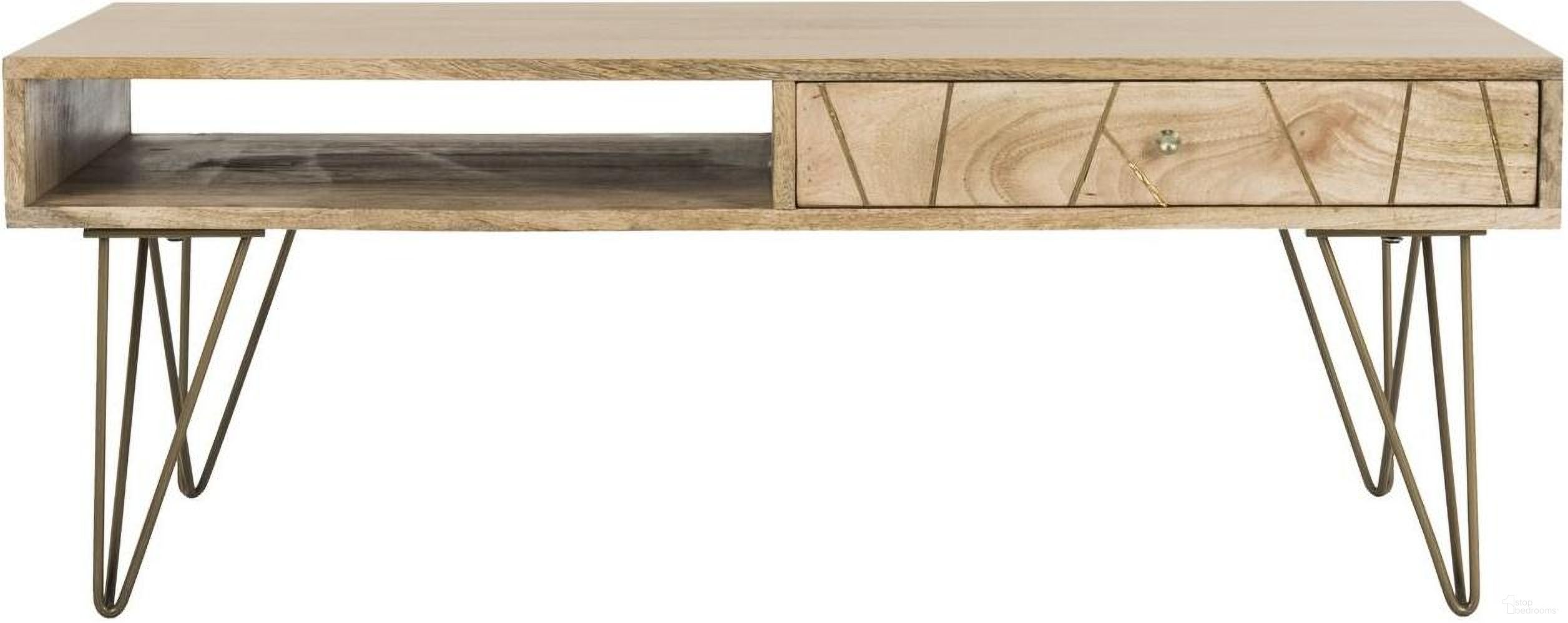 The appearance of Marigold Natural Coffee Table designed by Safavieh in the modern / contemporary interior design. This natural piece of furniture was selected by 1StopBedrooms from Marigold Collection to add a touch of cosiness and style into your home. Sku: COF9000A. Material: Iron.