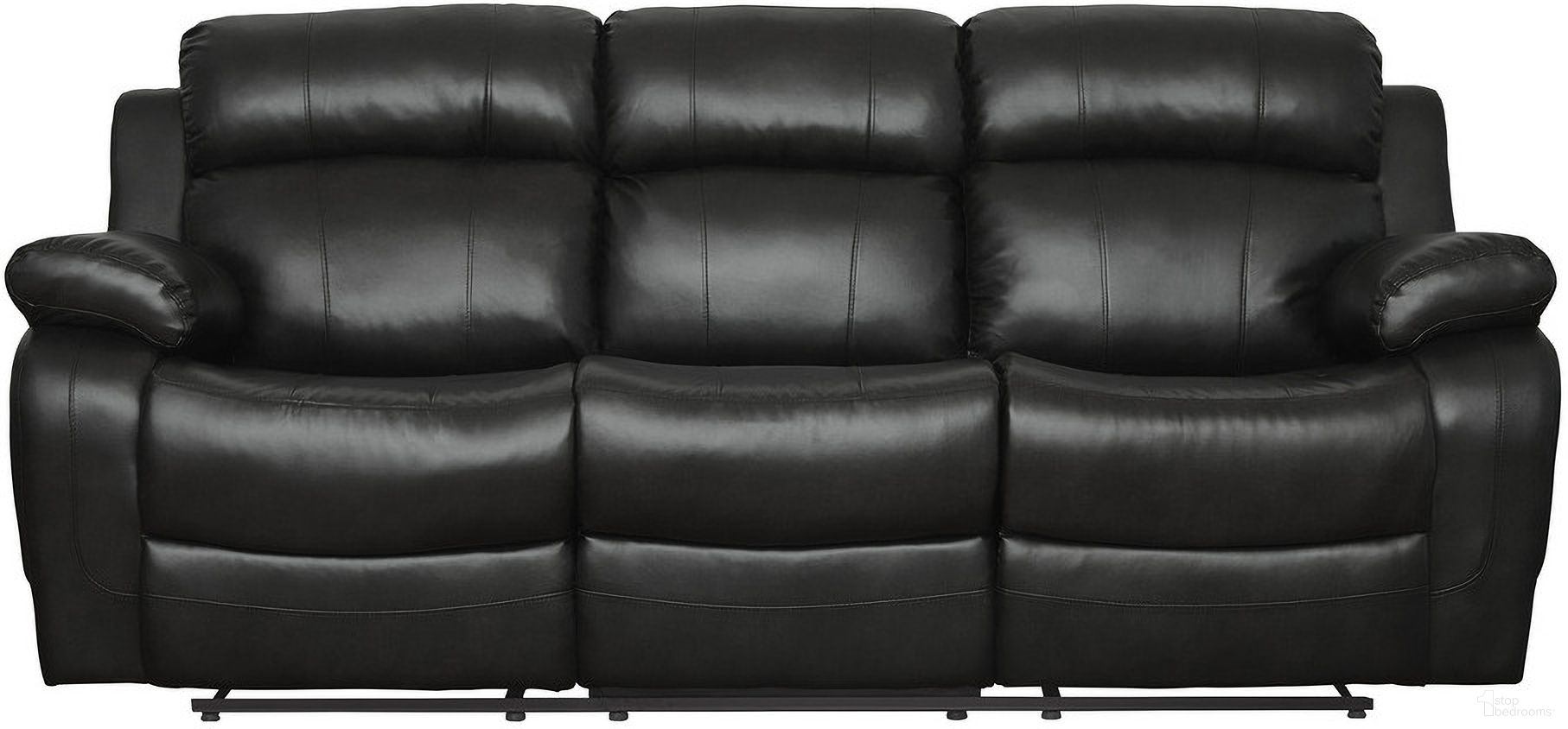 The appearance of Marille Double Reclining Sofa with Center Drop-Down Cup Holders In Black designed by Homelegance in the transitional interior design. This black piece of furniture was selected by 1StopBedrooms from Marille Collection to add a touch of cosiness and style into your home. Sku: 9724BLK-3. Material: Faux Leather. Key Features: Storage.