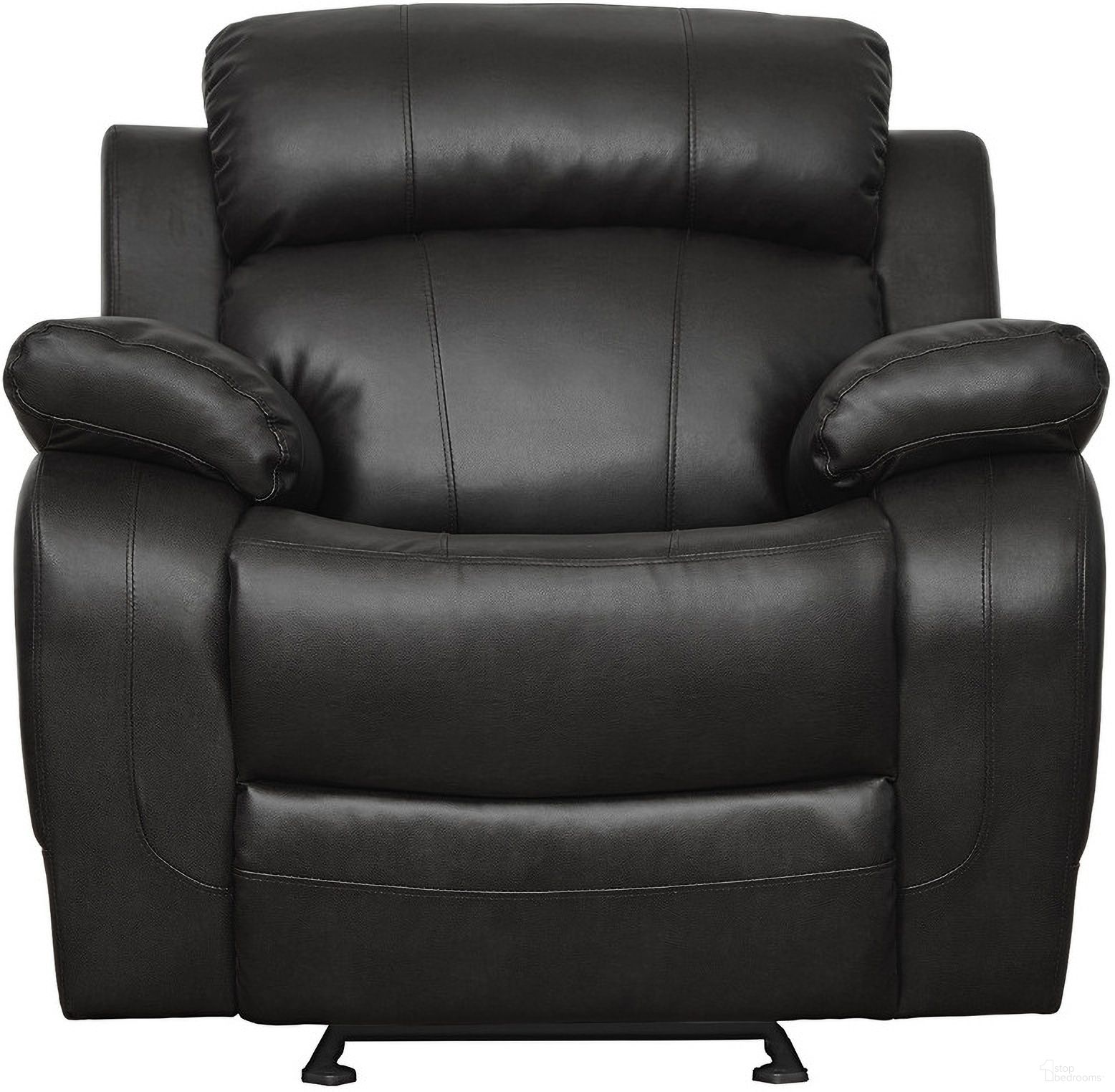 The appearance of Marille Glider Reclining Chair In Black designed by Homelegance in the transitional interior design. This black piece of furniture was selected by 1StopBedrooms from Marille Collection to add a touch of cosiness and style into your home. Sku: 9724BLK-1. Material: Faux Leather.
