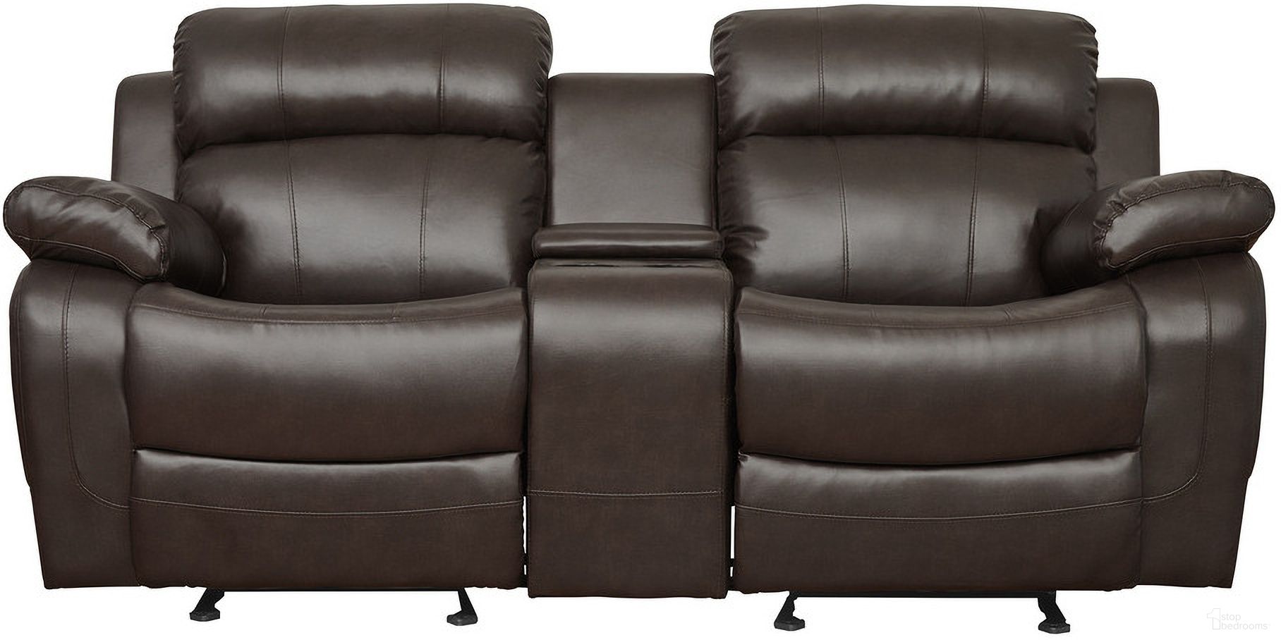 The appearance of Marille Dark Brown Double Glider Reclining Loveseat designed by Homelegance in the modern / contemporary interior design. This brown piece of furniture  was selected by 1StopBedrooms from Marille Collection to add a touch of cosiness and style into your home. Sku: 9724BRW-2. Material: Bonded Leather. Key Features: Storage.