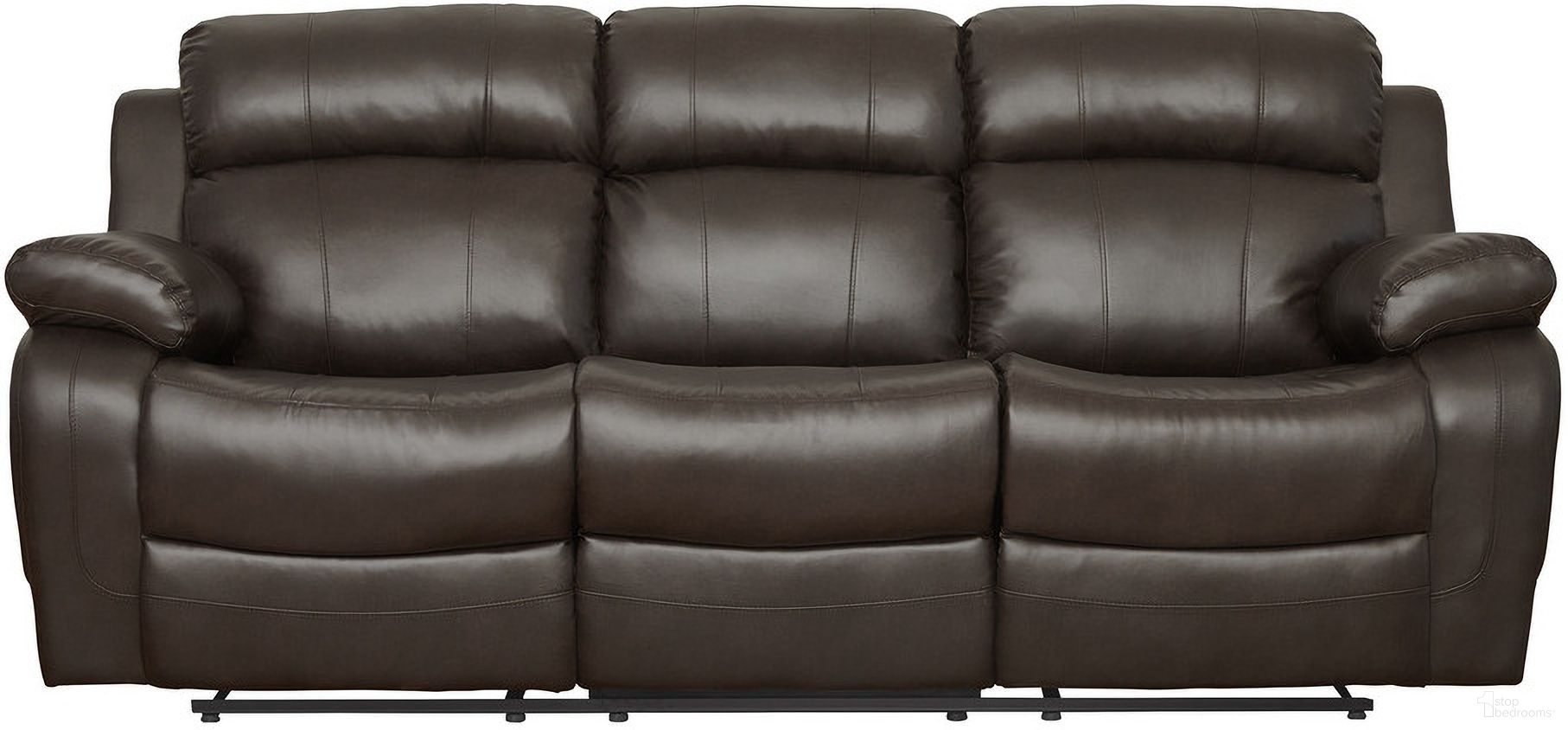The appearance of Marille Dark Brown Double Reclining Sofa with Center Drop-Down designed by Homelegance in the modern / contemporary interior design. This brown piece of furniture  was selected by 1StopBedrooms from Marille Collection to add a touch of cosiness and style into your home. Sku: 9724BRW-3. Material: Bonded Leather. Key Features: Storage.