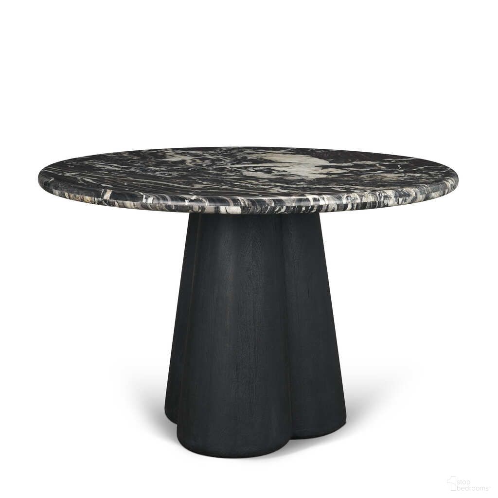 The appearance of Marilyn Forest Marble Wood Pedestal Round Dining Table In Black designed by Mercana in the modern / contemporary interior design. This black piece of furniture  was selected by 1StopBedrooms from Marilyn Collection to add a touch of cosiness and style into your home. Sku: 71221-AB. Table Base Style: Pedestal. Table Top Shape: Round. Material: Wood. Size: 48".