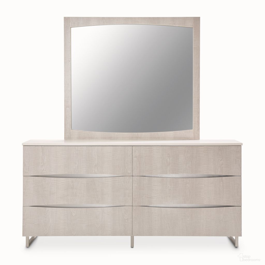 The appearance of Marin Dresser with Mirror Set In Greige designed by Michael Amini in the modern / contemporary interior design. This greige piece of furniture was selected by 1StopBedrooms from Marin Collection to add a touch of cosiness and style into your home. Sku: NKI-MRIN050SA-139;NKI-MRIN260-139. Material: Wood.