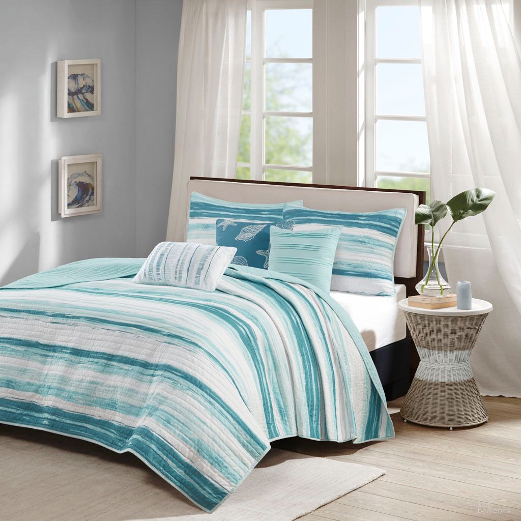 The appearance of Marina 6 Piece Printed King/Cal King Quilt Set with Throw Pillows In Aqua designed by Olliix in the coastal interior design. This aqua piece of furniture was selected by 1StopBedrooms from Marina Collection to add a touch of cosiness and style into your home. Sku: MP13-7949. Material: Polyester. Bed Size: King.