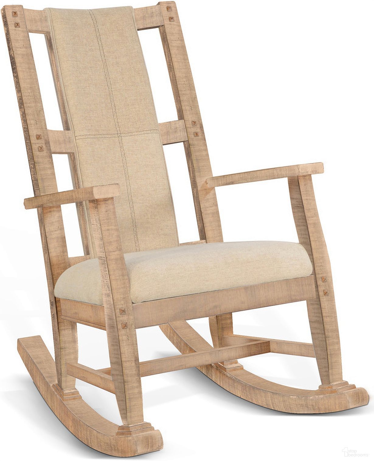The appearance of Marina Beach Pebble Rocker With Cushion Seat And Back In Light Brown designed by Sunny Designs in the country / farmhouse interior design. This beach pebble piece of furniture was selected by 1StopBedrooms from Marina Collection to add a touch of cosiness and style into your home. Sku: 1935BP. Material: Solid Wood.