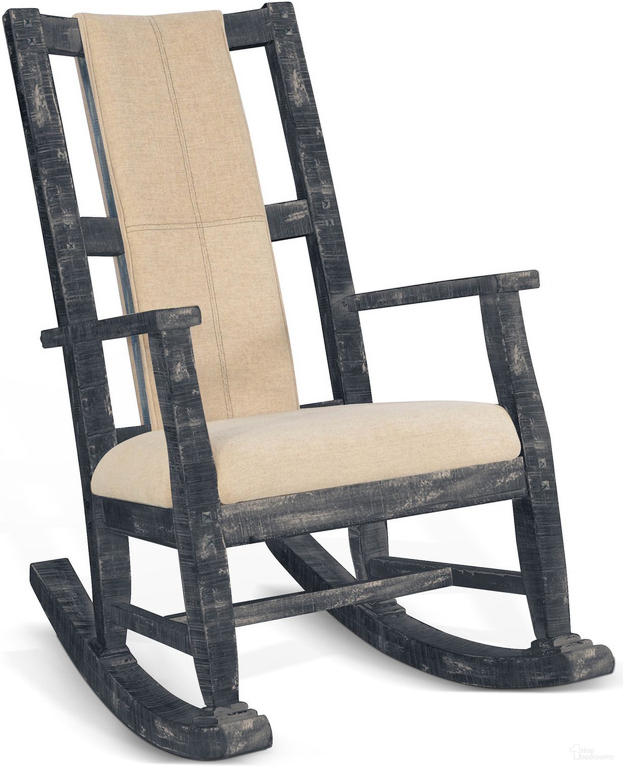 The appearance of Marina Black Sand Rocker With Cushion Seat And Back In Black designed by Sunny Designs in the country / farmhouse interior design. This black sand piece of furniture  was selected by 1StopBedrooms from Marina Collection to add a touch of cosiness and style into your home. Sku: 1935BS. Material: Solid Wood.