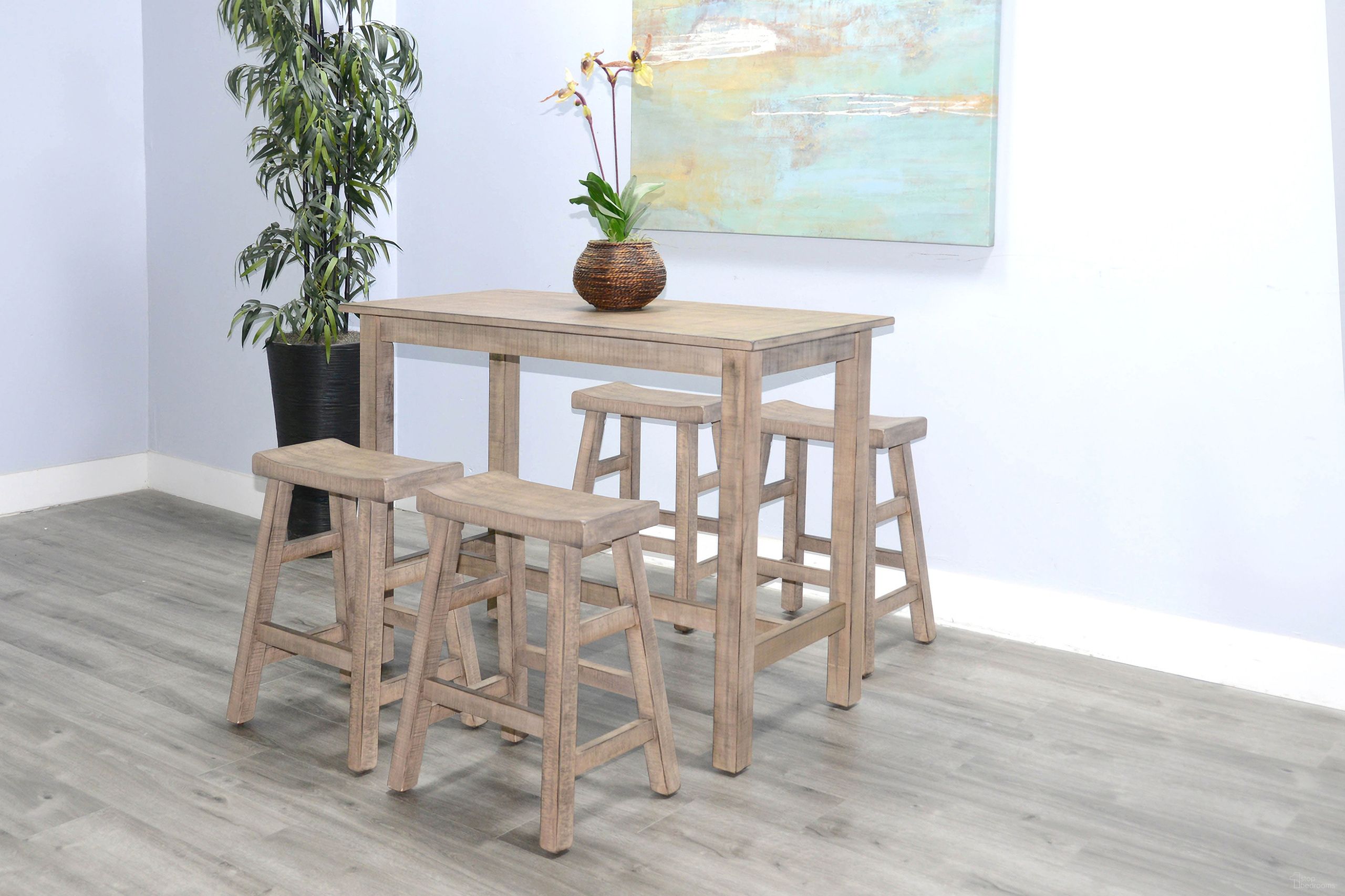 The appearance of Marina Counter Height Dining Room Set (Beach Pebble) designed by Sunny Designs in the coastal interior design. This pebble piece of furniture  was selected by 1StopBedrooms from Marina Collection to add a touch of cosiness and style into your home. Sku: 1172BP-36;1768BP-24. Table Base Style: Trestle. Material: Wood. Table Top Shape: Rectangular. Size: 24" x 48".