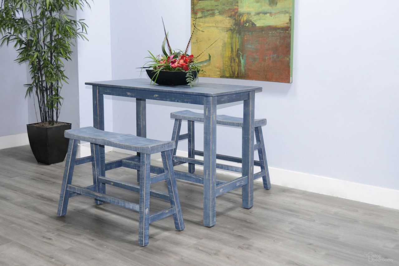The appearance of Marina Counter Height Dining Room Set (Ocean Blue) designed by Sunny Designs in the coastal interior design. This ocean blue piece of furniture was selected by 1StopBedrooms from Marina Collection to add a touch of cosiness and style into your home. Sku: 1172OB-36;1768OB-24;1671OB-24. Table Base Style: Trestle. Material: Wood. Table Top Shape: Rectangular. Size: 24" x 48".