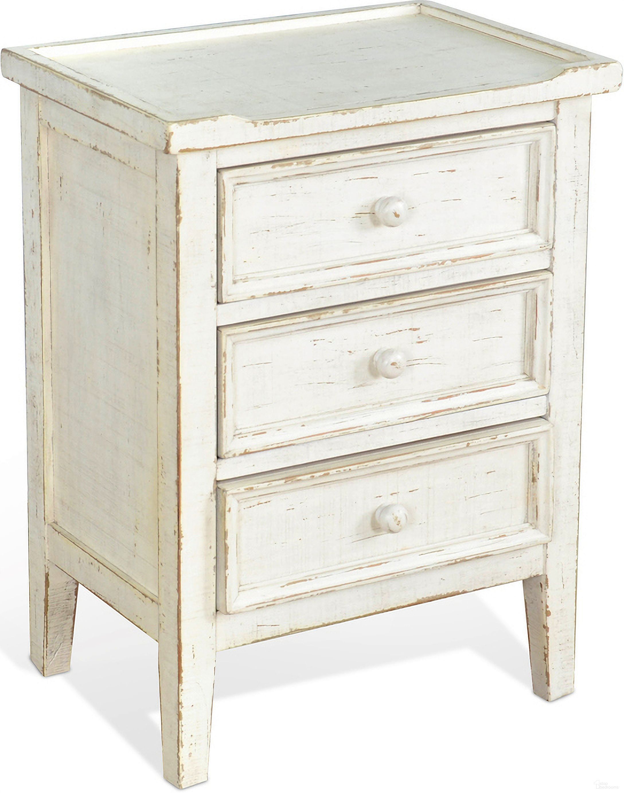 The appearance of Marina End Table In White Sand designed by Sunny Designs in the modern / contemporary interior design. This white sand piece of furniture was selected by 1StopBedrooms from Marina Collection to add a touch of cosiness and style into your home. Sku: 2080WS. Material: Solid Wood.