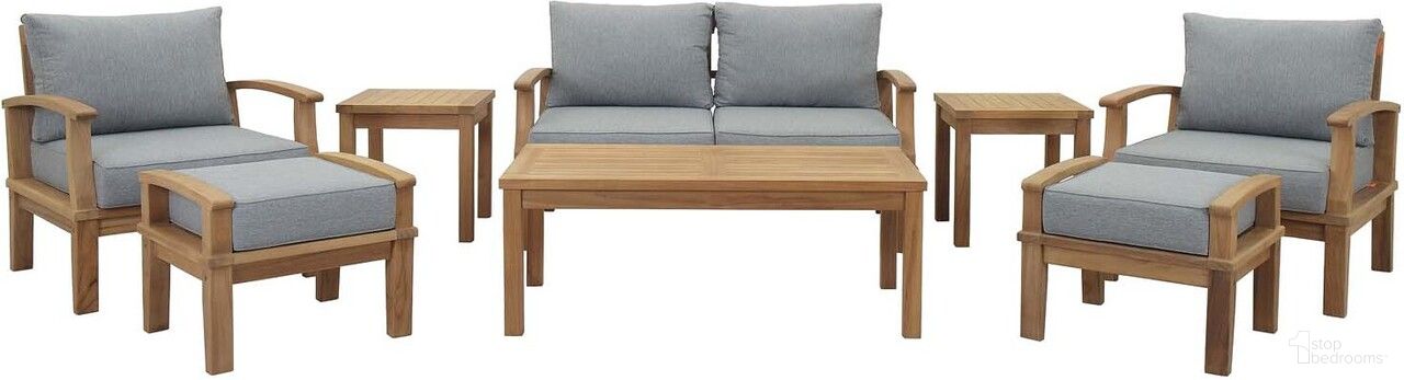 The appearance of Marina 8 Piece Outdoor Patio Teak Set In Natural and Gray designed by Modway in the modern / contemporary interior design. This grey and natural piece of furniture was selected by 1StopBedrooms from Marina Collection to add a touch of cosiness and style into your home. Sku: EEI-1143-CUSHION-GRY;EEI-1143-NAT-WHI;EEI-1144-NAT-WHI;EEI-1152-CUSHION-GRY;EEI-1152-NAT-WHI;EEI-1154-NAT;EEI-1155-NAT;EEI-1143-CUSHION-GRY;EEI-1143-NAT-WHI;EEI-1152-CUSHION-GRY;EEI-1152-NAT-WHI;EEI-1155-NAT;EEI-1143-CUSHION-GRY;EEI-1143-CUSHION-GRY. Material: Wood.