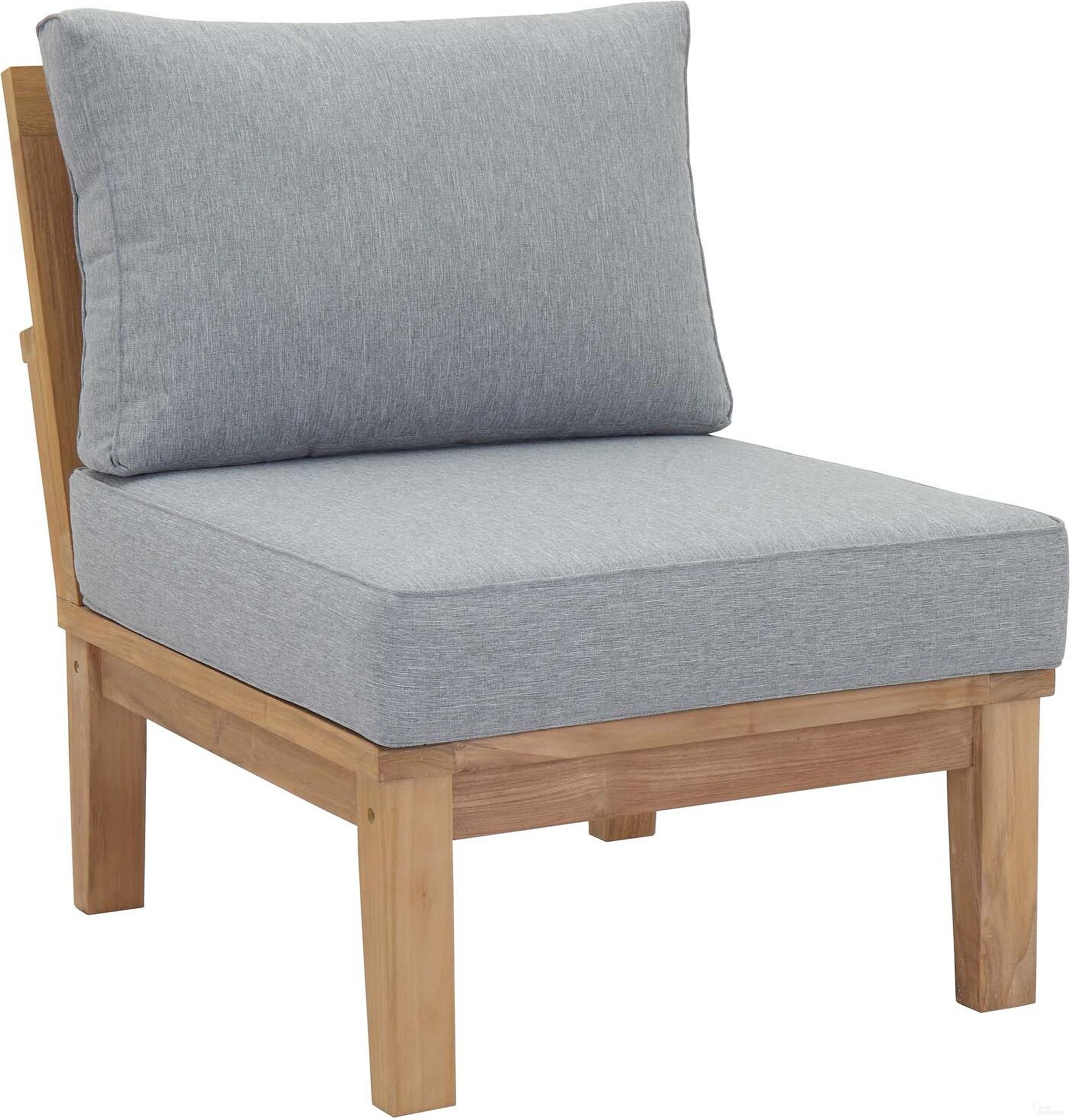 The appearance of Marina Gray Armless Outdoor Patio Teak Sofa EEI-1150-NAT-GRY-SET designed by Modway in the modern / contemporary interior design. This gray piece of furniture was selected by 1StopBedrooms from Marina Collection to add a touch of cosiness and style into your home. Sku: EEI-1143-CUSHION-GRY;EEI-1150-NAT. Material: Wood.