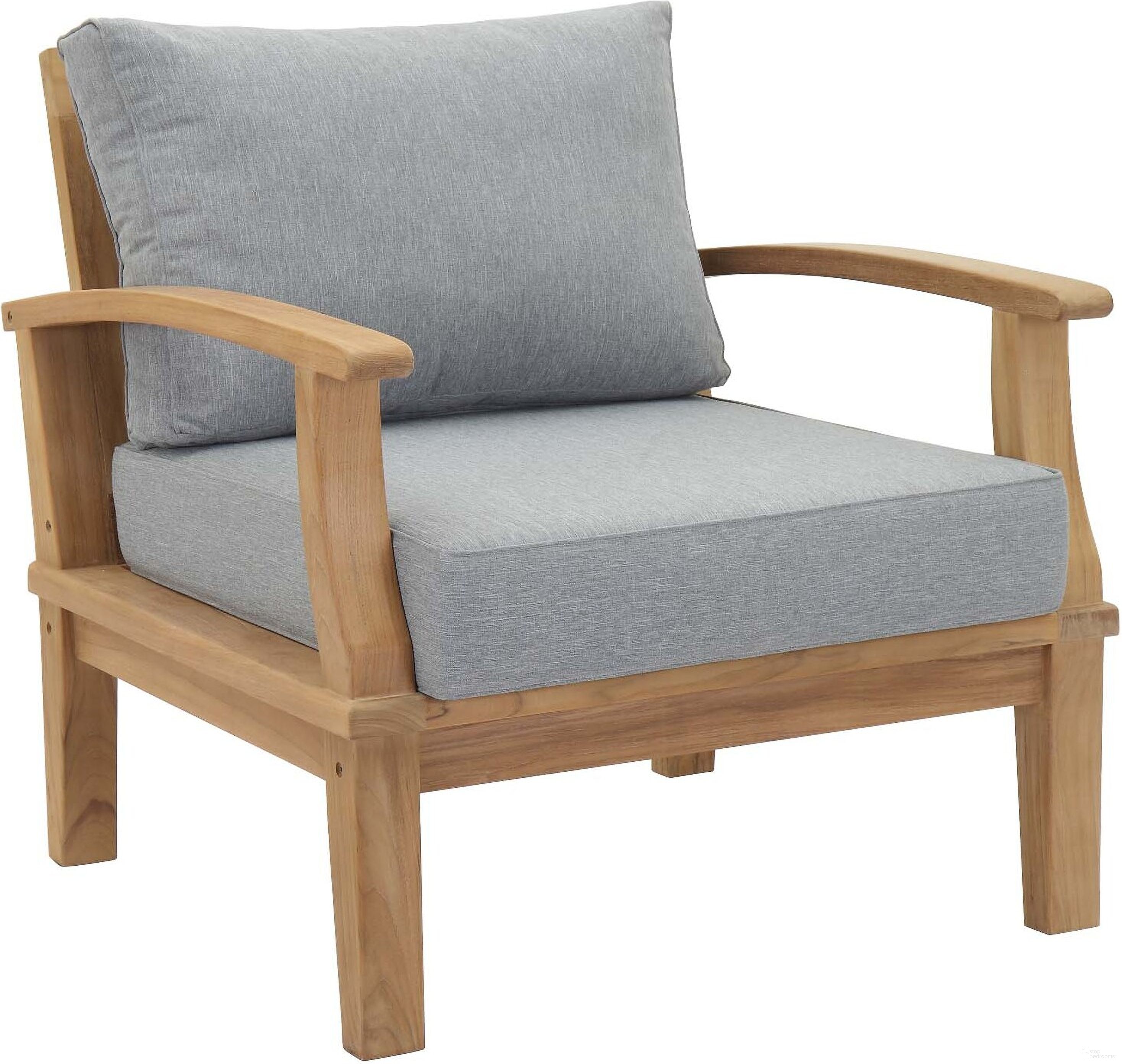 The appearance of Marina Gray Outdoor Patio Teak Arm Chair designed by Modway in the modern / contemporary interior design. This gray piece of furniture  was selected by 1StopBedrooms from Marina Collection to add a touch of cosiness and style into your home. Sku: EEI-1143-CUSHION-GRY;EEI-1143-NAT-WHI. Material: Wood.