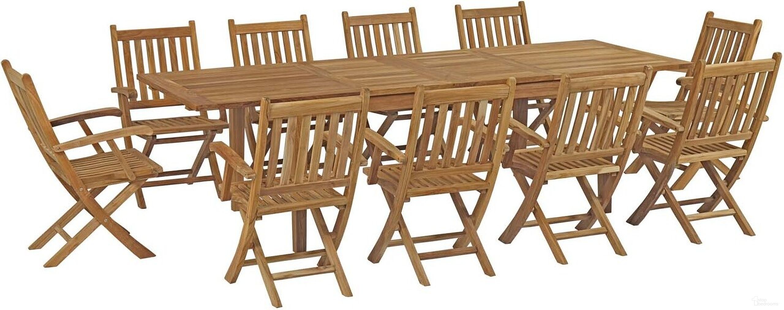 Marina 11 Piece Outdoor Patio Teak Dining Set In Natural