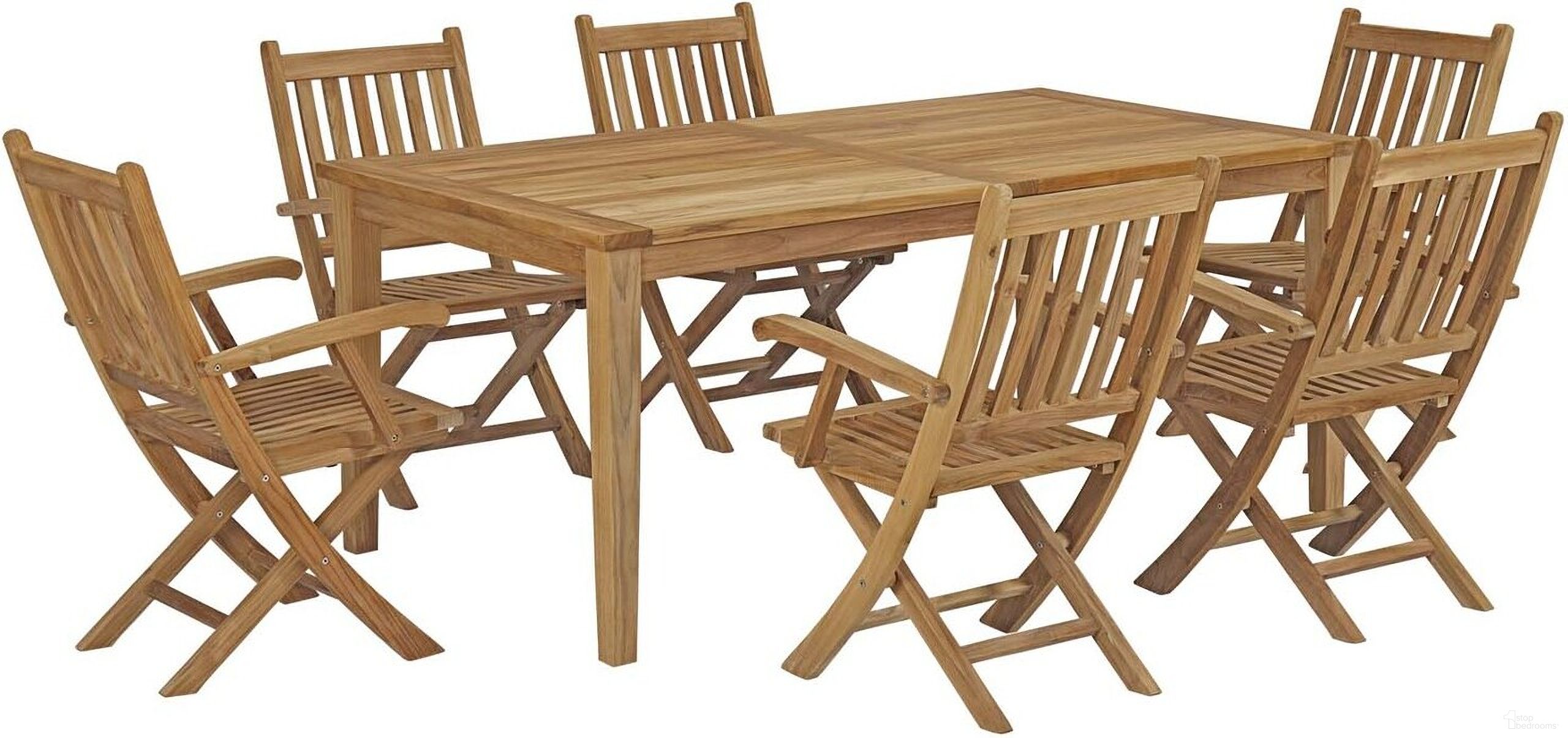 The appearance of Marina 7 Piece Outdoor Patio Teak Dining Set In Natural designed by Modway in the modern / contemporary interior design. This natural piece of furniture was selected by 1StopBedrooms from Marina Collection to add a touch of cosiness and style into your home. Sku: EEI-2703-NAT;EEI-2717-NAT;EEI-2703-NAT;EEI-2703-NAT;EEI-2703-NAT;EEI-2703-NAT;EEI-2703-NAT. Material: Wood.