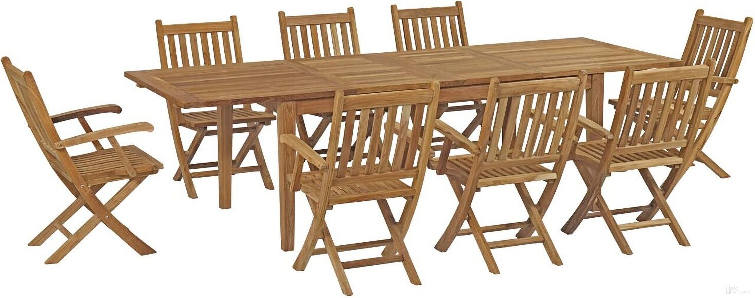 Marina 9 Piece Outdoor Patio Teak Dining Set In Natural