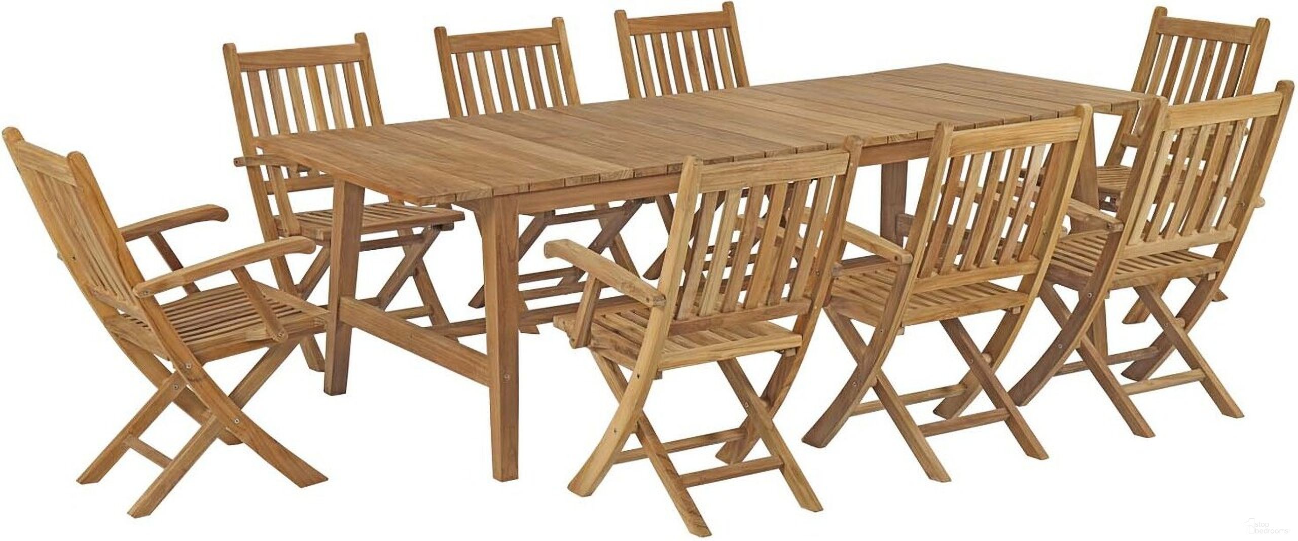 Marina 9 Piece Outdoor Patio Teak Dining Set In Natural