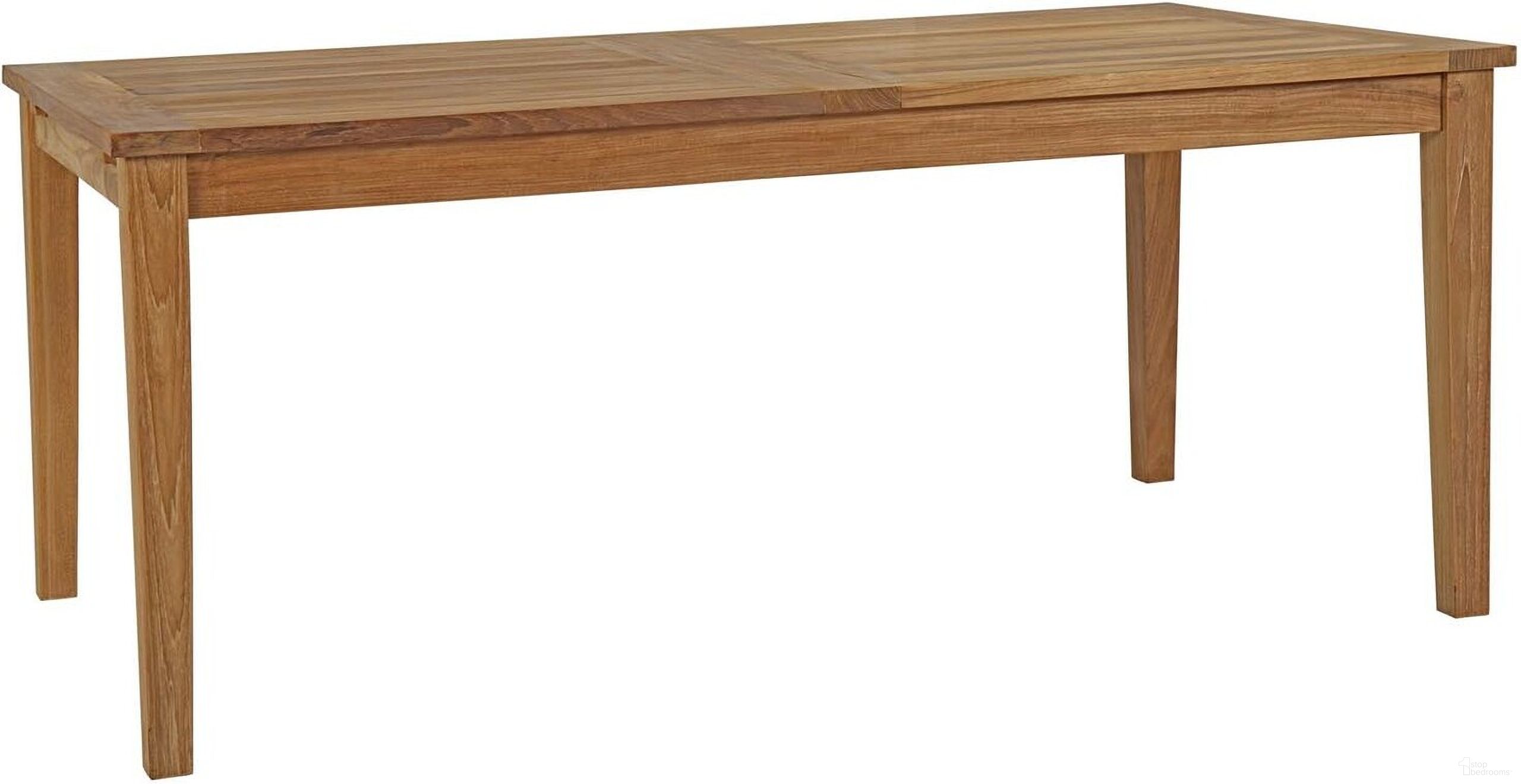 The appearance of Marina Extendable Outdoor Patio Teak Dining Table In Natural designed by Modway in the modern / contemporary interior design. This natural piece of furniture  was selected by 1StopBedrooms from Marina Collection to add a touch of cosiness and style into your home. Sku: EEI-2714-NAT. Table Base Style: Legs. Material: Wood. Table Top Shape: Rectangular. Size: 40" x 109".