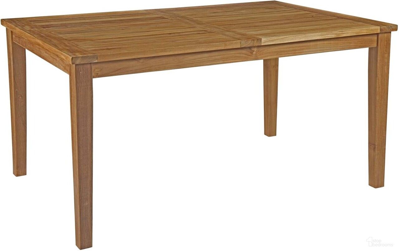 The appearance of Marina Outdoor Patio Teak Dining Table In Natural designed by Modway in the modern / contemporary interior design. This natural piece of furniture  was selected by 1StopBedrooms from Marina Collection to add a touch of cosiness and style into your home. Sku: EEI-2716-NAT. Table Base Style: Legs. Material: Wood. Table Top Shape: Rectangular. Size: 40" x 60".