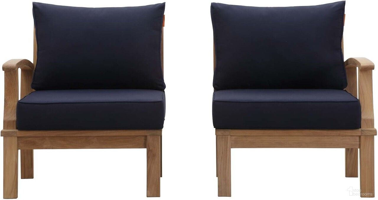 The appearance of Marina 2 Piece Outdoor Patio Teak Set In Natural and Navy designed by Modway in the modern / contemporary interior design. This navy and natural piece of furniture was selected by 1StopBedrooms from Marina Collection to add a touch of cosiness and style into your home. Sku: EEI-1143-CUSHION-NAV;EEI-1148-NAT;EEI-1149-NAT;EEI-1143-CUSHION-NAV. Material: Wood.