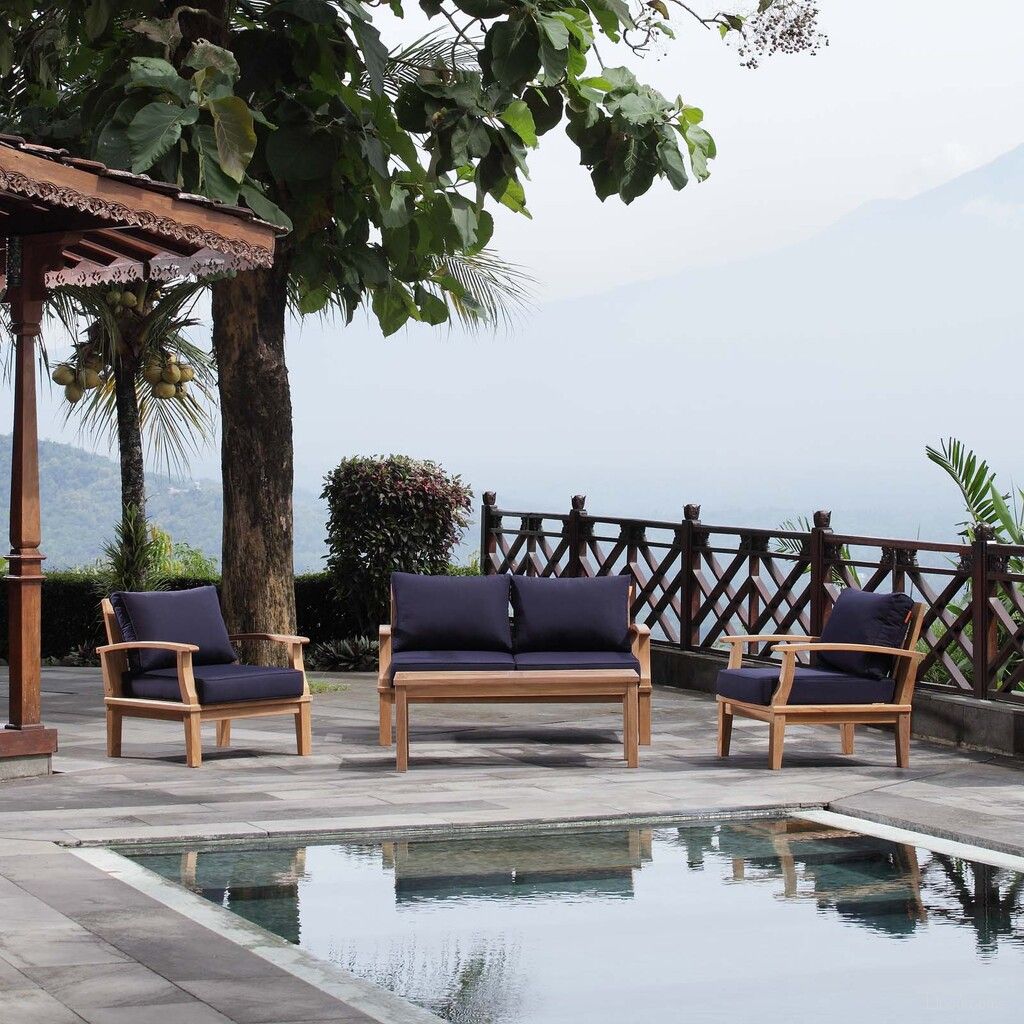The appearance of Marina 4-Piece Outdoor Patio Teak Set In Navy and Natural designed by Modway in the modern / contemporary interior design. This navy and natural piece of furniture was selected by 1StopBedrooms from Marina Collection to add a touch of cosiness and style into your home. Sku: EEI-1143-CUSHION-NAV;EEI-1143-NAT-WHI;EEI-1144-NAT-WHI;EEI-1154-NAT;EEI-1143-CUSHION-NAV;EEI-1143-NAT-WHI;EEI-1143-CUSHION-NAV;EEI-1143-CUSHION-NAV. Material: Wood.
