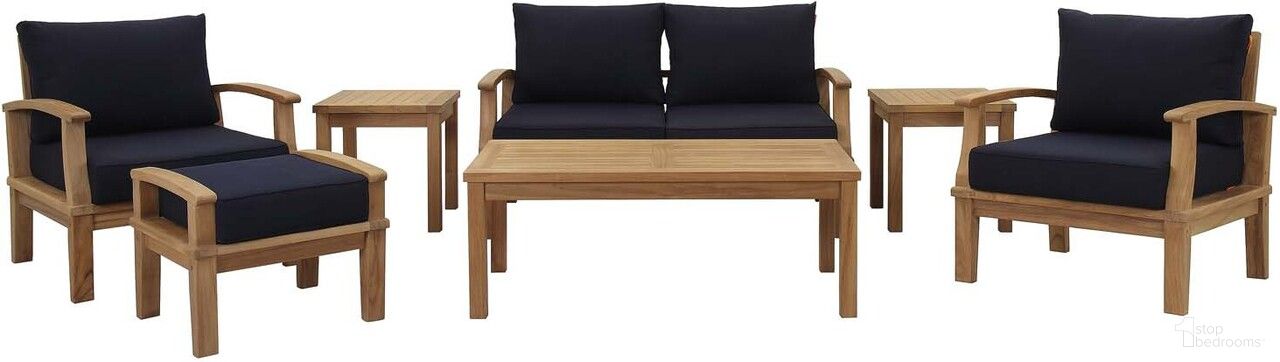 The appearance of Marina 7 Piece Outdoor Patio Teak Set In Navy designed by Modway in the modern / contemporary interior design. This navy piece of furniture  was selected by 1StopBedrooms from Marina Collection to add a touch of cosiness and style into your home. Sku: EEI-1143-CUSHION-NAV;EEI-1143-NAT-WHI;EEI-1144-NAT-WHI;EEI-1152-CUSHION-NAV;EEI-1152-NAT-WHI;EEI-1154-NAT;EEI-1155-NAT;EEI-1143-CUSHION-NAV;EEI-1143-NAT-WHI;EEI-1155-NAT;EEI-1143-CUSHION-NAV;EEI-1143-CUSHION-NAV. Material: Wood.